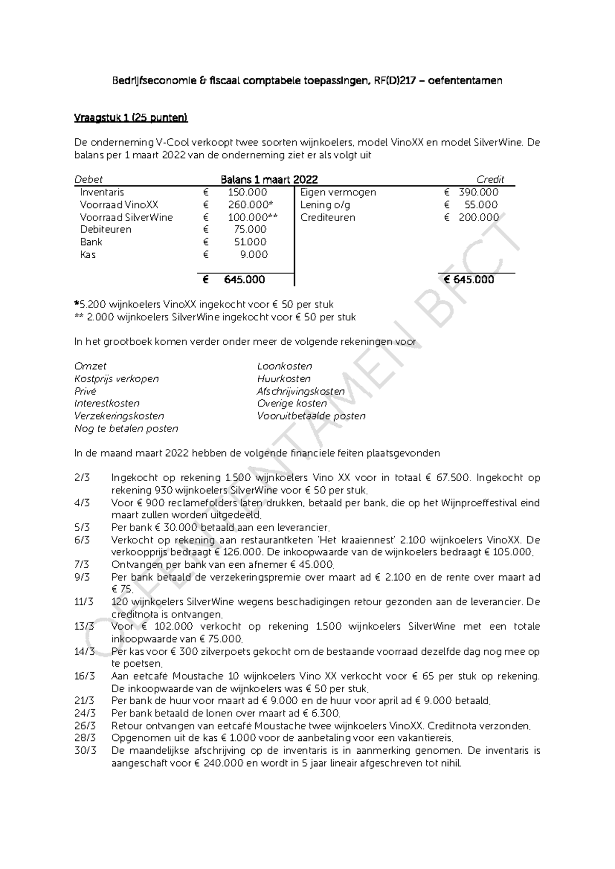 BFCT - Oefententamen Bedrijfseconomie & Fiscale Toepassingen - Studeersnel