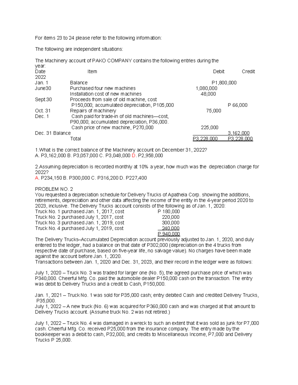 Final Exam AP - Practice Quiz on Machinery & Depreciation - Studocu