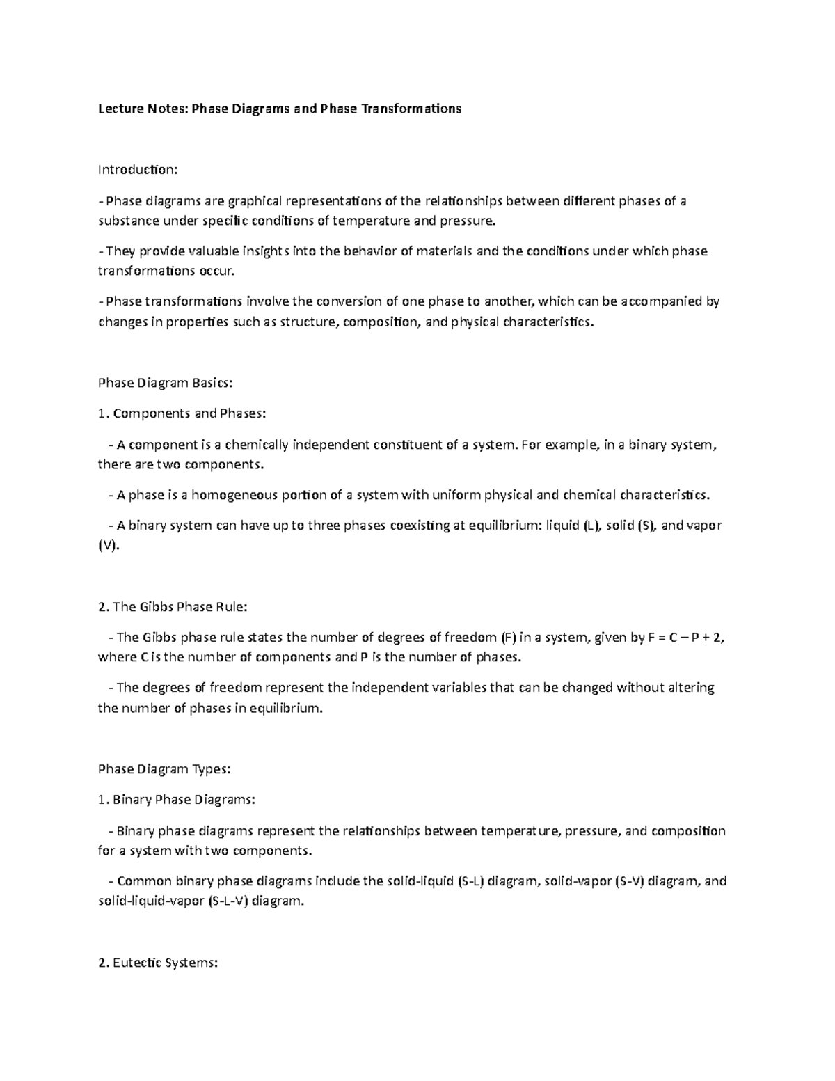 Lecture Notes: Understanding Phase Diagrams & Transformations - Studocu