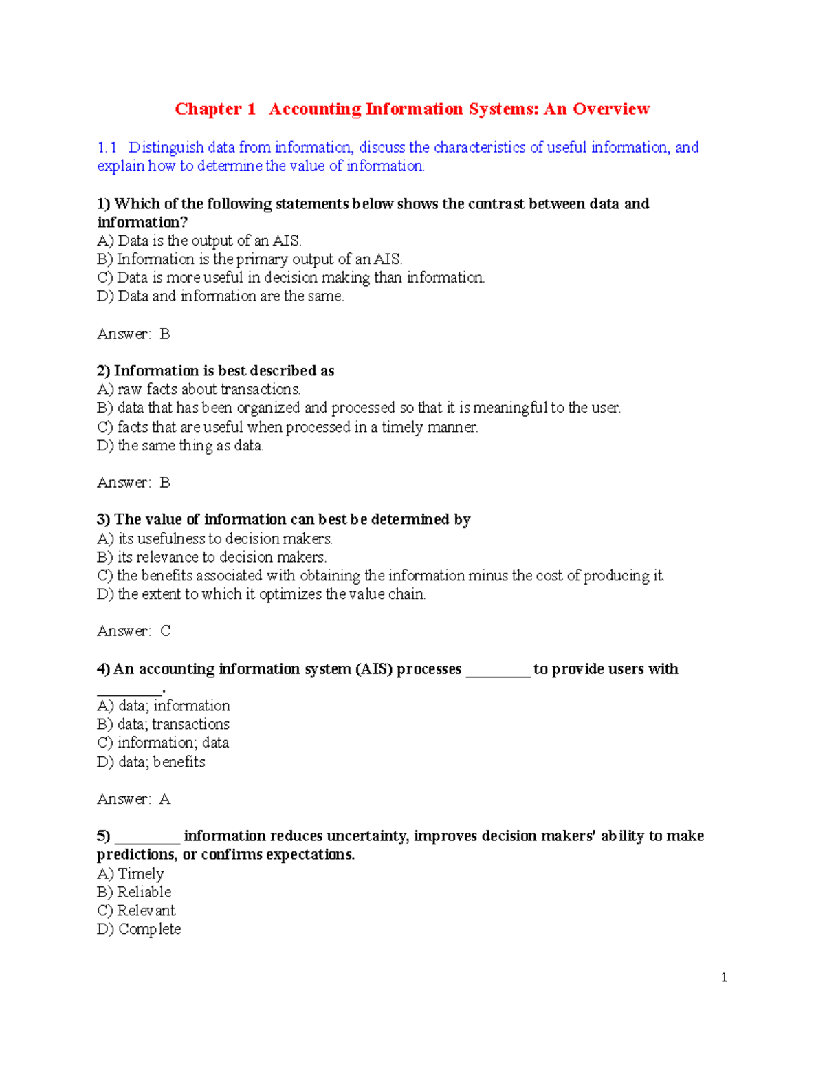 Chapter 1 Quiz - Accounting Information Systems Overview - Studocu