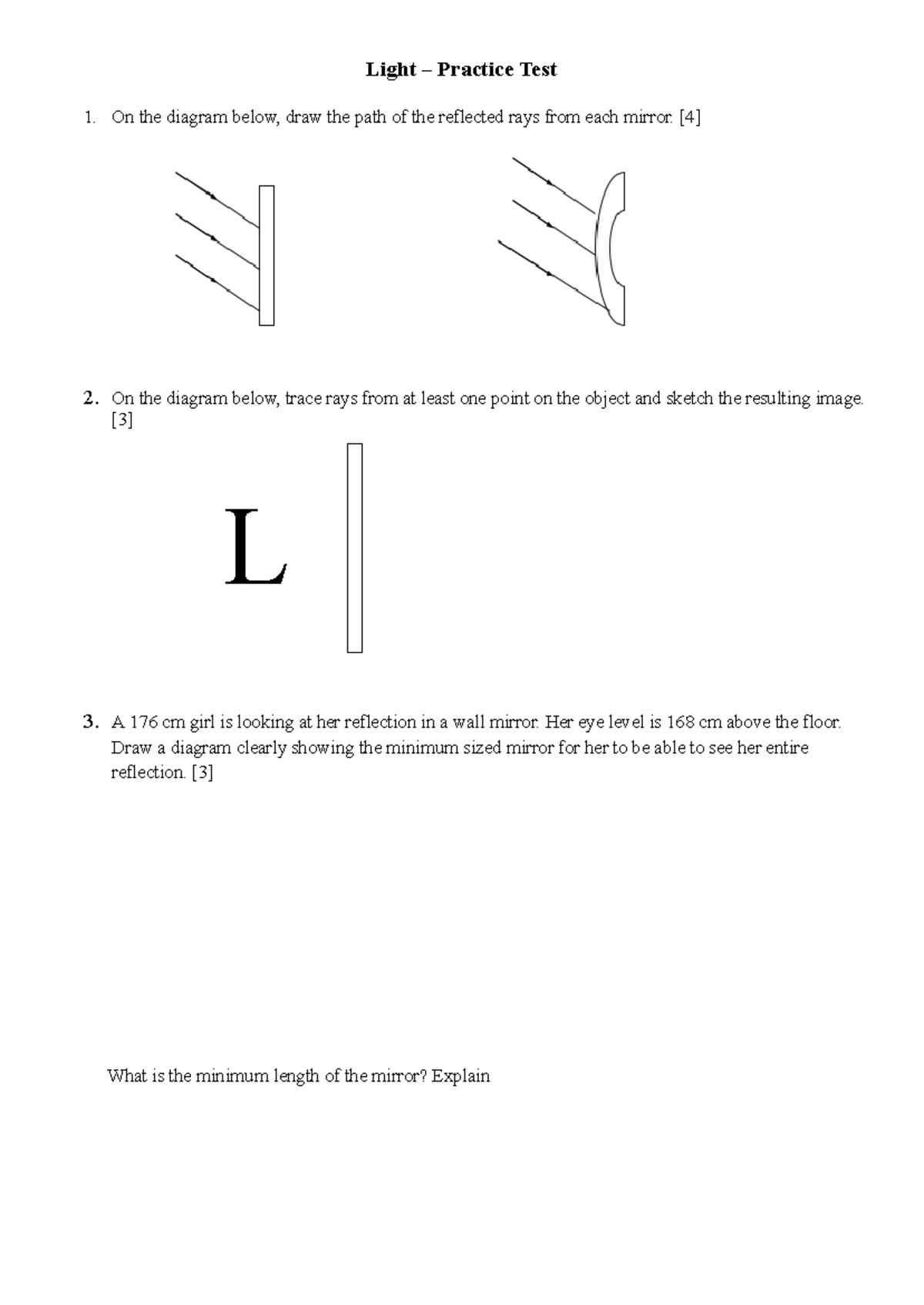 2023 PHYS 101 Light Practice Test: Reflection & Refraction Concepts ...