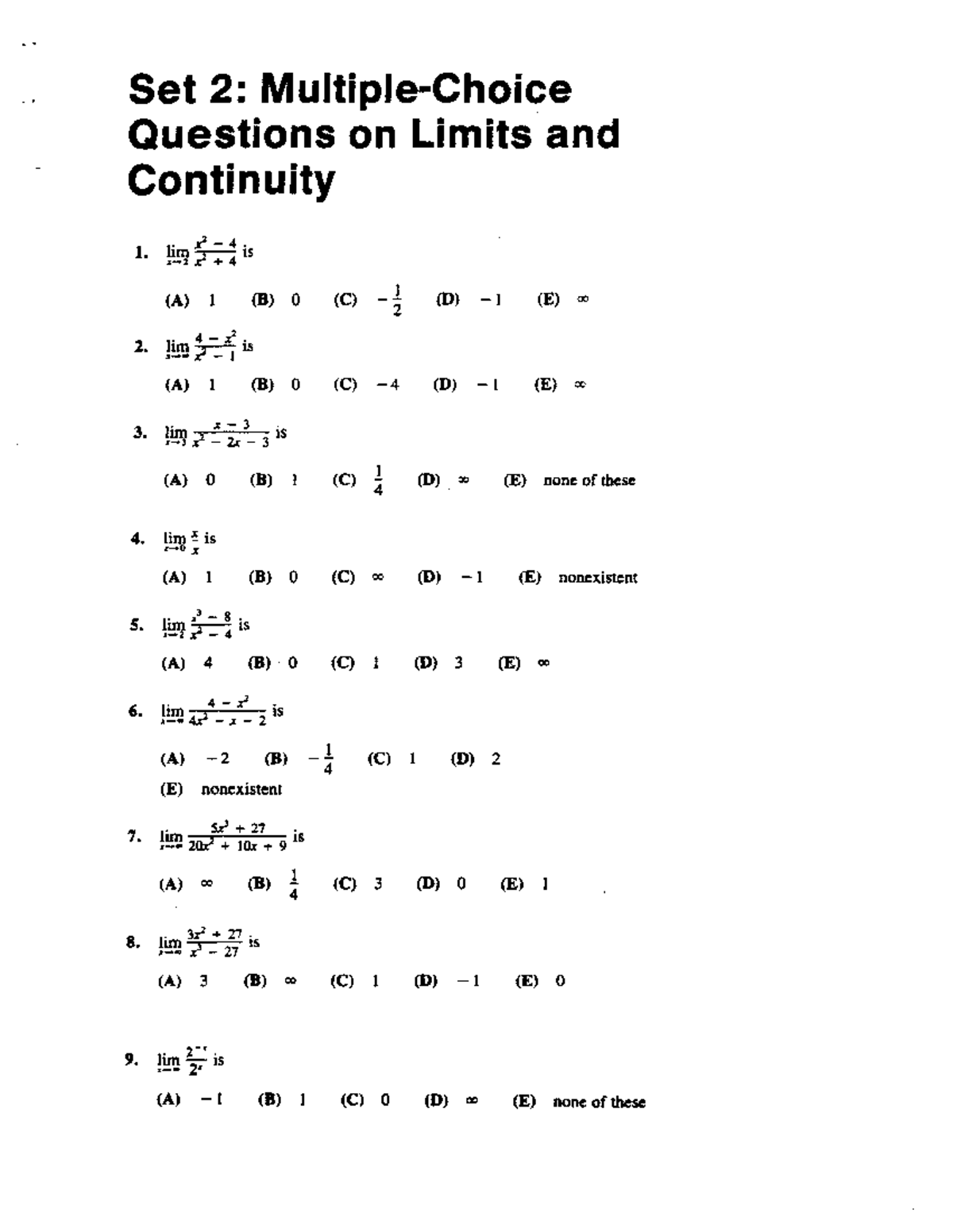 Set 2: Limits and Continuity Questions - Problems Set 3 - Studocu