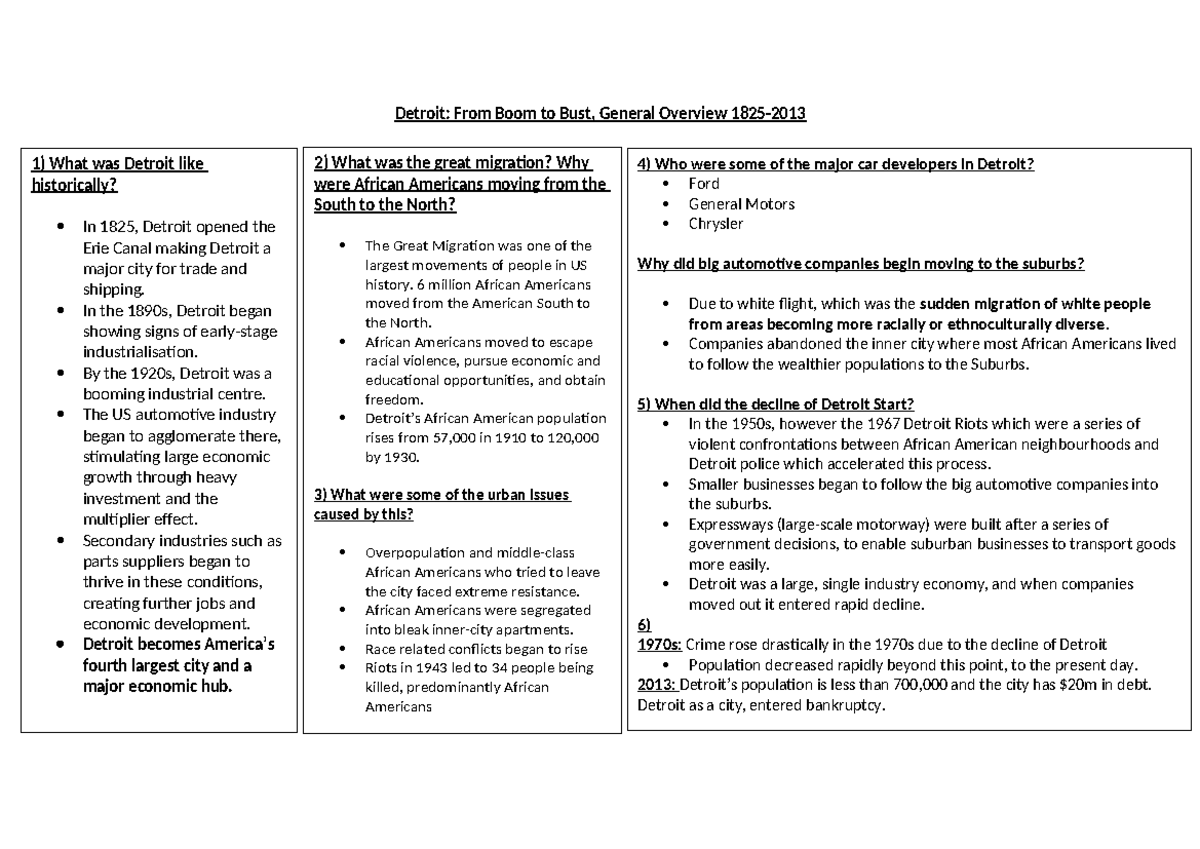 Detroit Overview: From Industrial Boom to Urban Decline (EMH) - Studocu