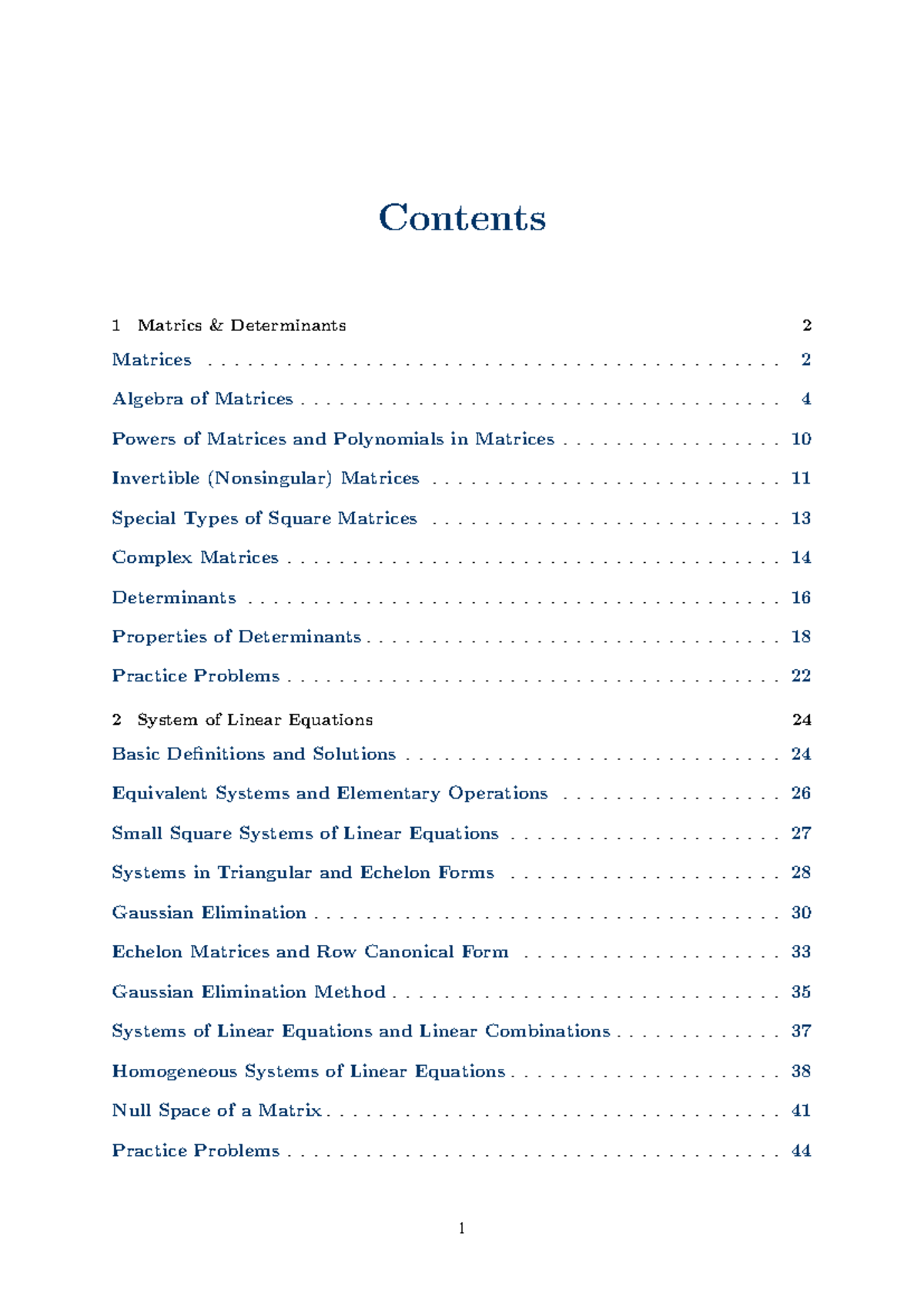 Linear Algebra (MATH101) - Chapter 1 & 2 Overview and Key Concepts ...
