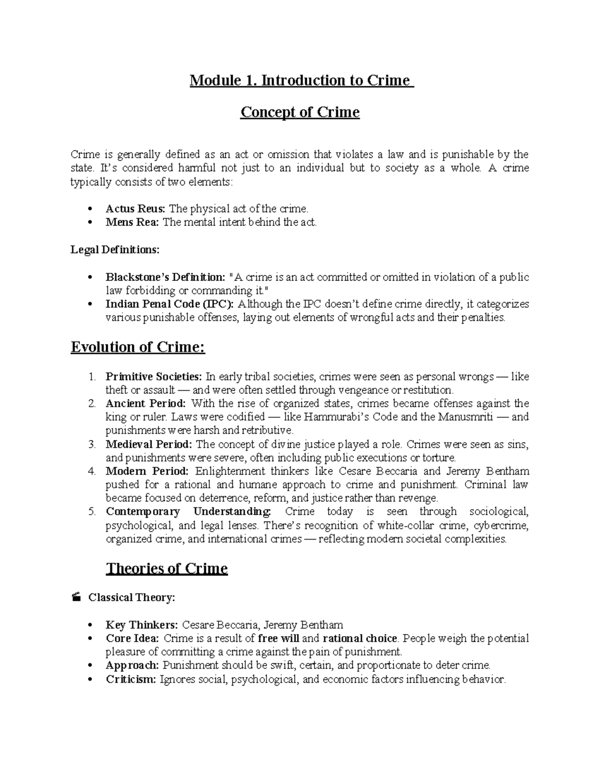 Module 1: Introduction to Crime - Key Concepts & Theories - Studocu