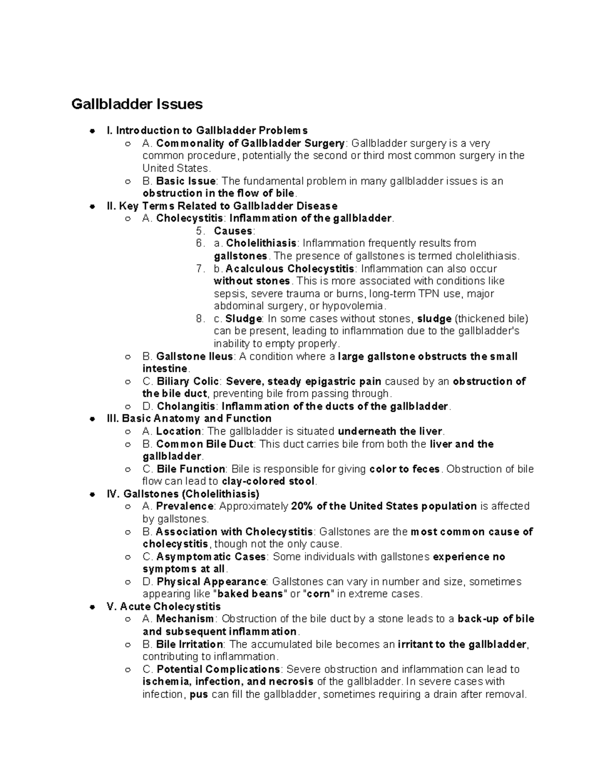 Gallbladder Issues: Overview and Key Concepts for Understanding - Studocu