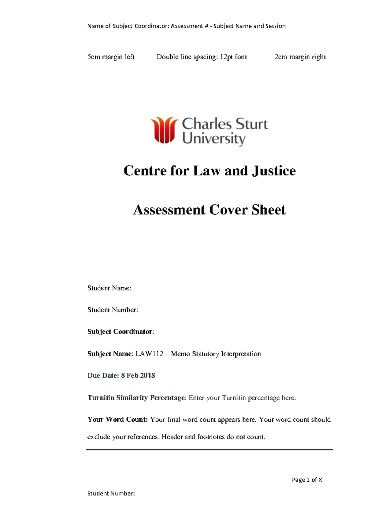 Exemplar assessment 4 Statutory Interpretation - Name of Subject ...