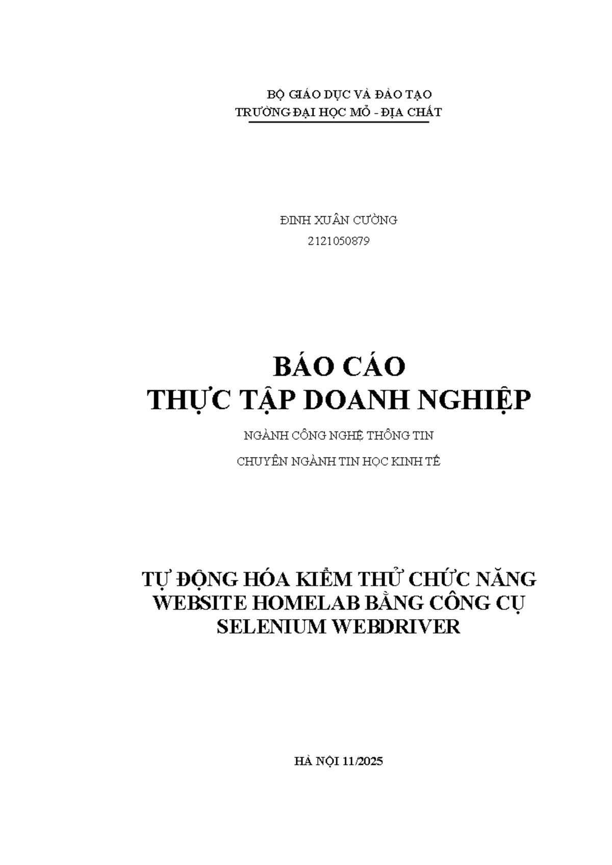 Báo cáo Thực Tập Doanh Nghiệp: Kiểm Thử Website HomeLab bằng Selenium ...