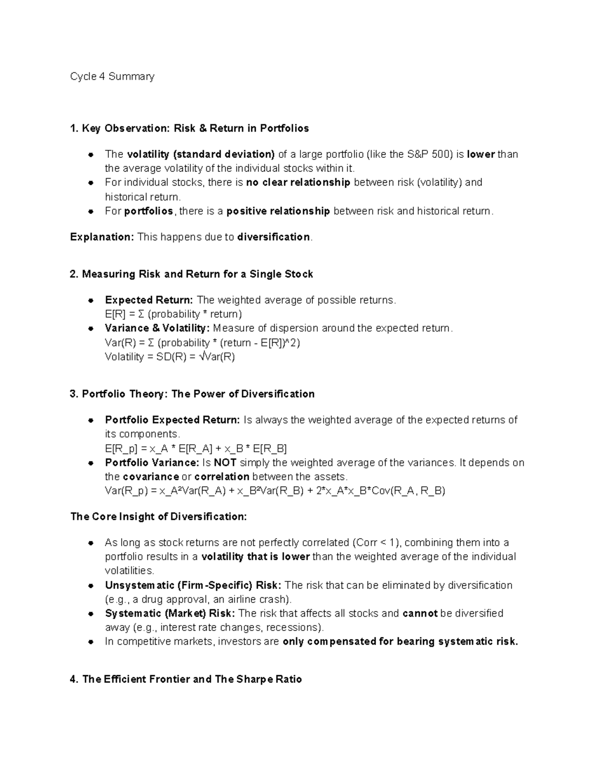 Cycle 4 Summary: Key Insights on Risk and Return in Portfolios ...