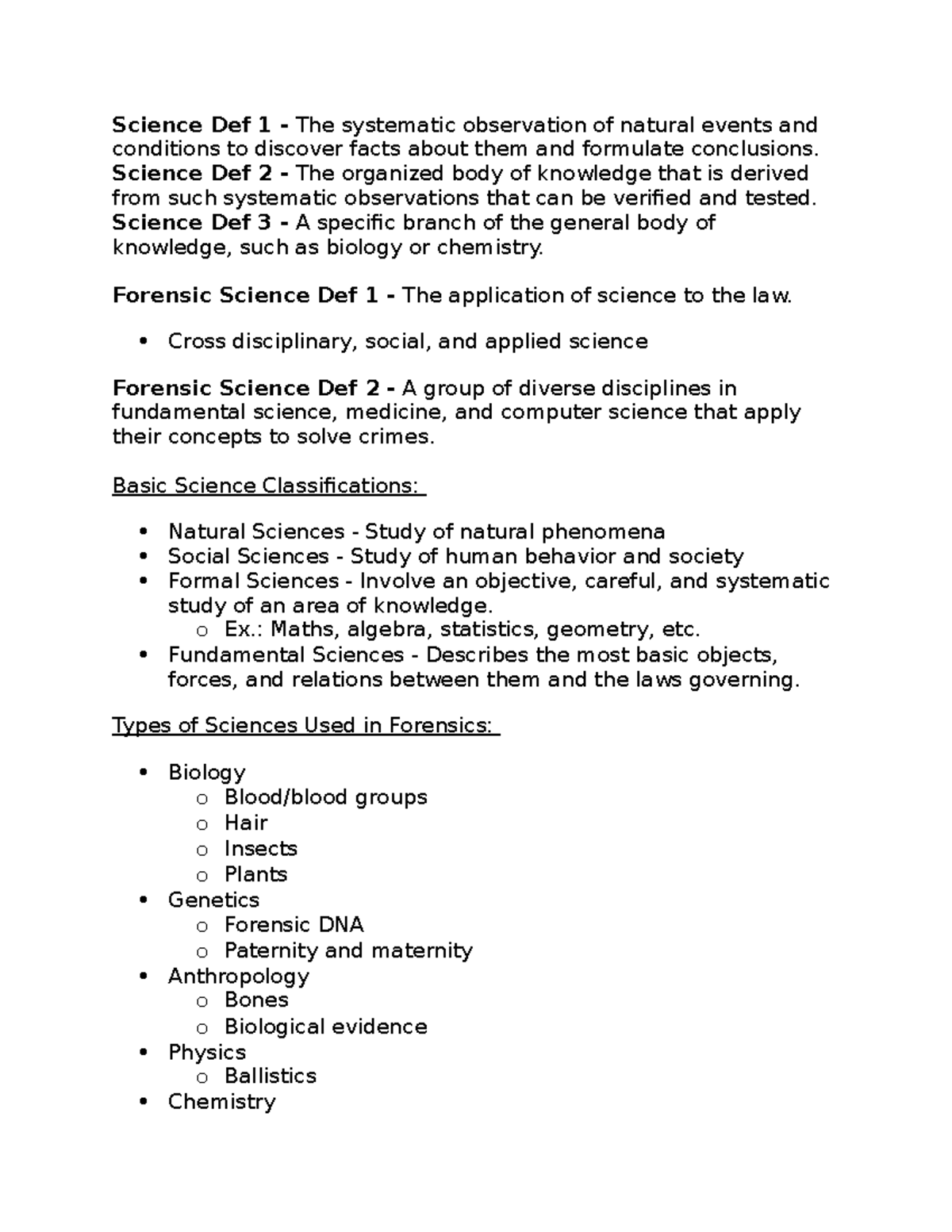 FS 120 Lecture 1: Introduction to Forensic Science Concepts - Studocu