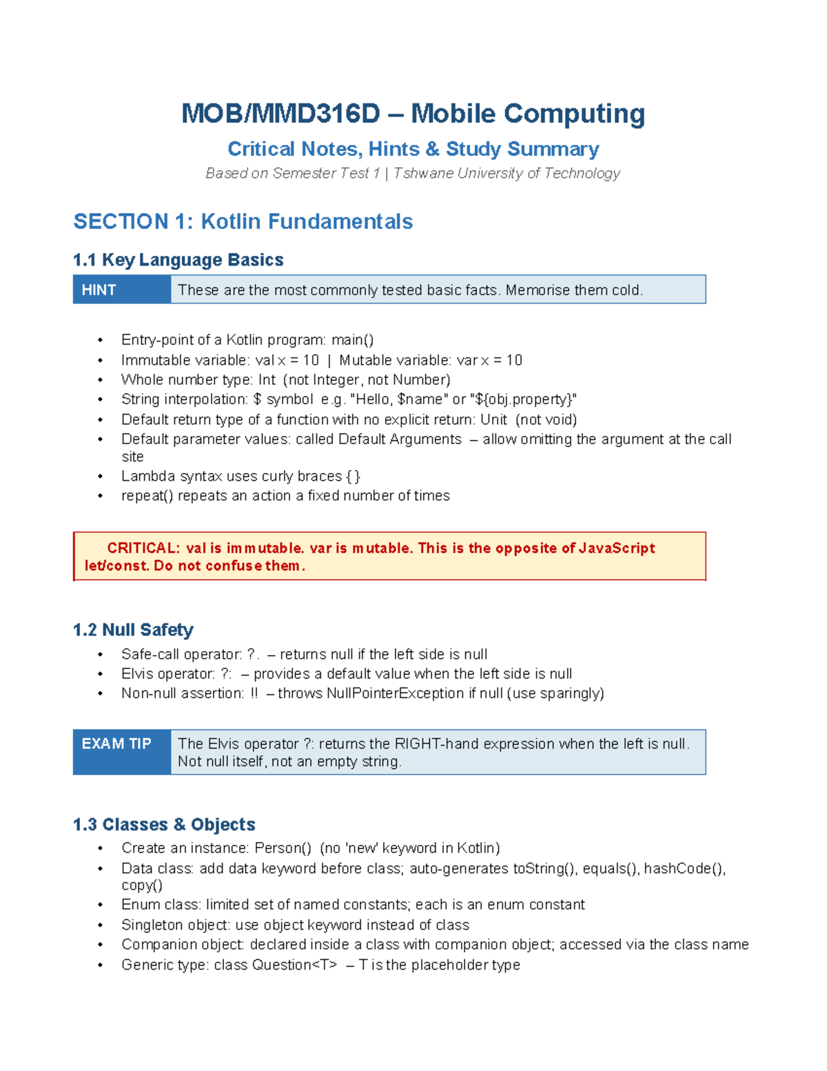 MOB316D Final Exam Study Notes: Kotlin & Compose Essentials - Studocu