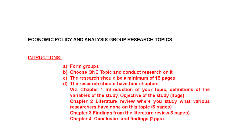 ECON 101: Research Topics in Economic Policy Analysis - Studocu
