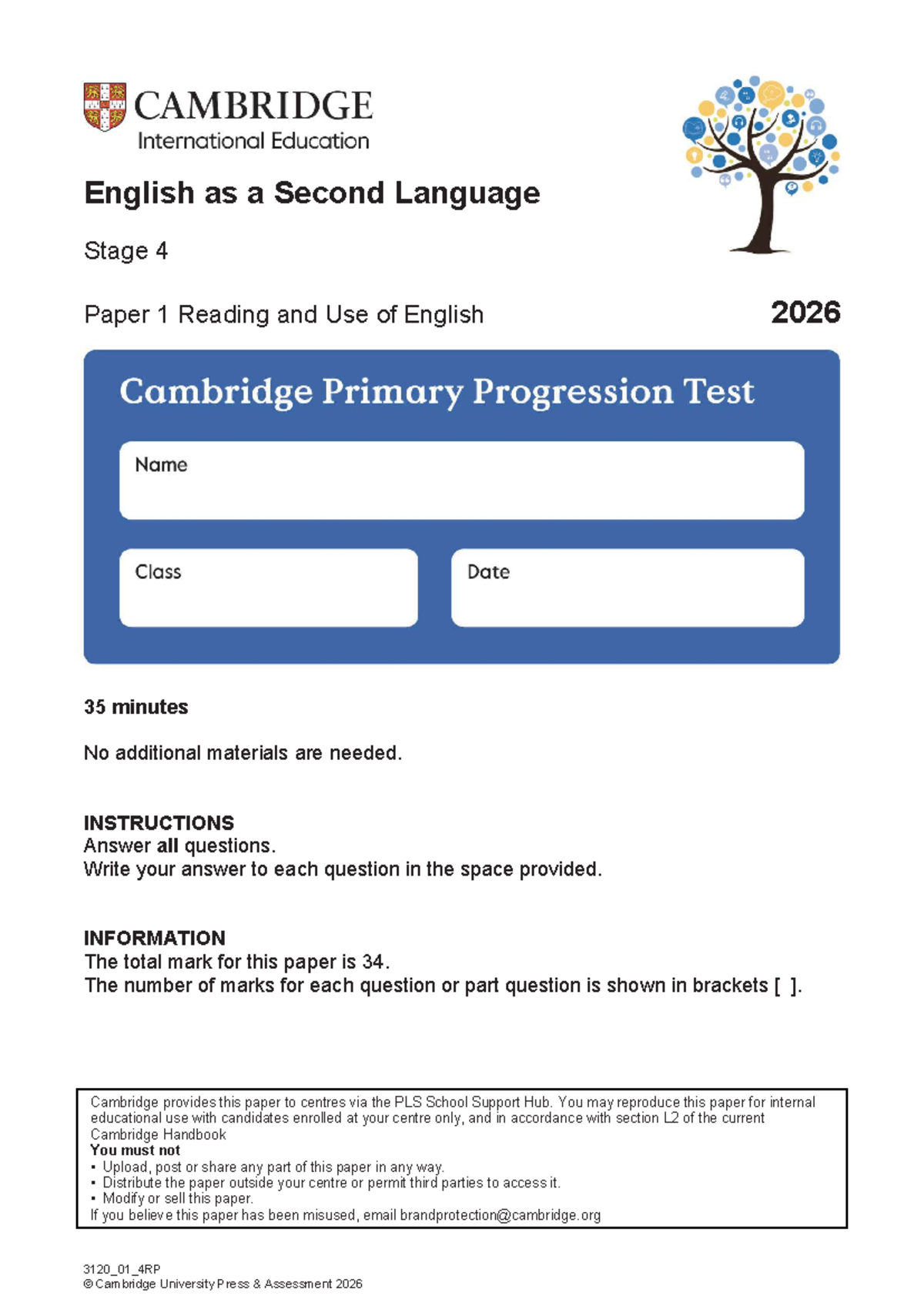 ESL Stage 4 2026 Paper 1 Reading & Use of English Test - Document Preview
