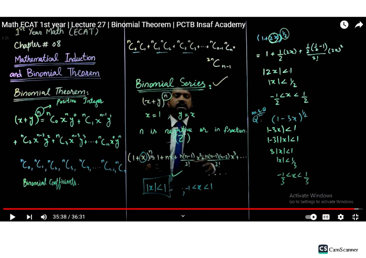 Math ECAT 1st Year Lecture 27: Binomial Theorem & Induction Notes - Studocu