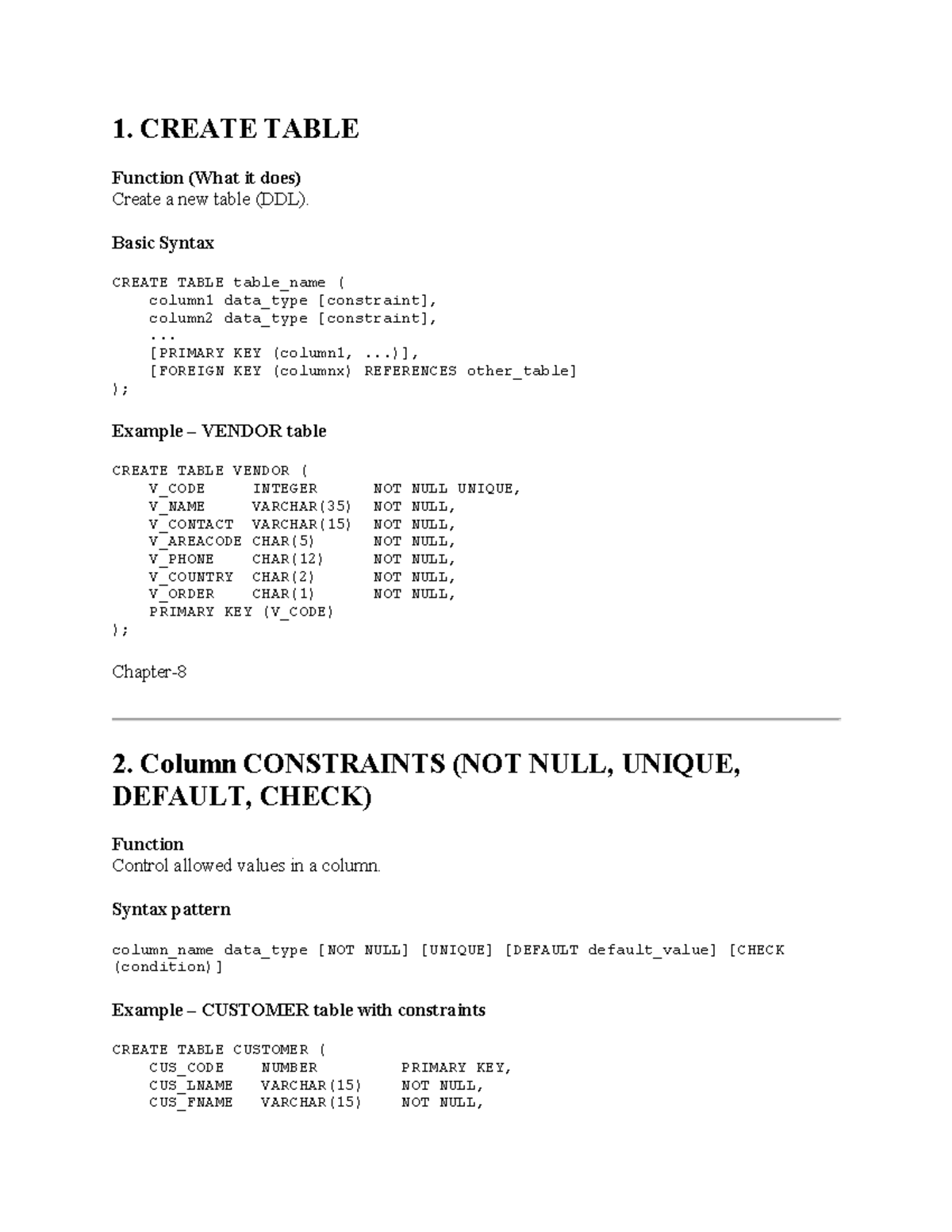 SQL DDL & DML Functions: CREATE, INSERT, UPDATE, DELETE, SELECT - Studocu