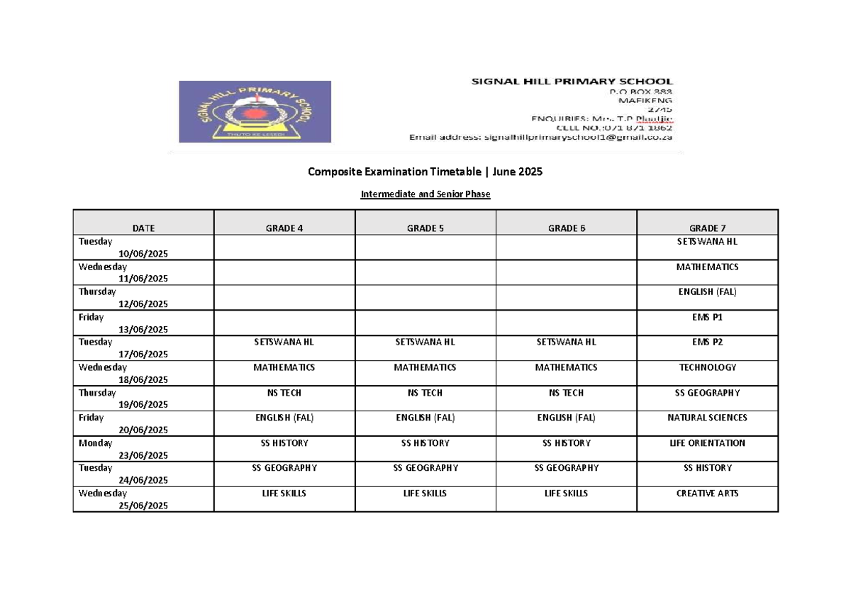 Composite Examination Timetable - Studocu