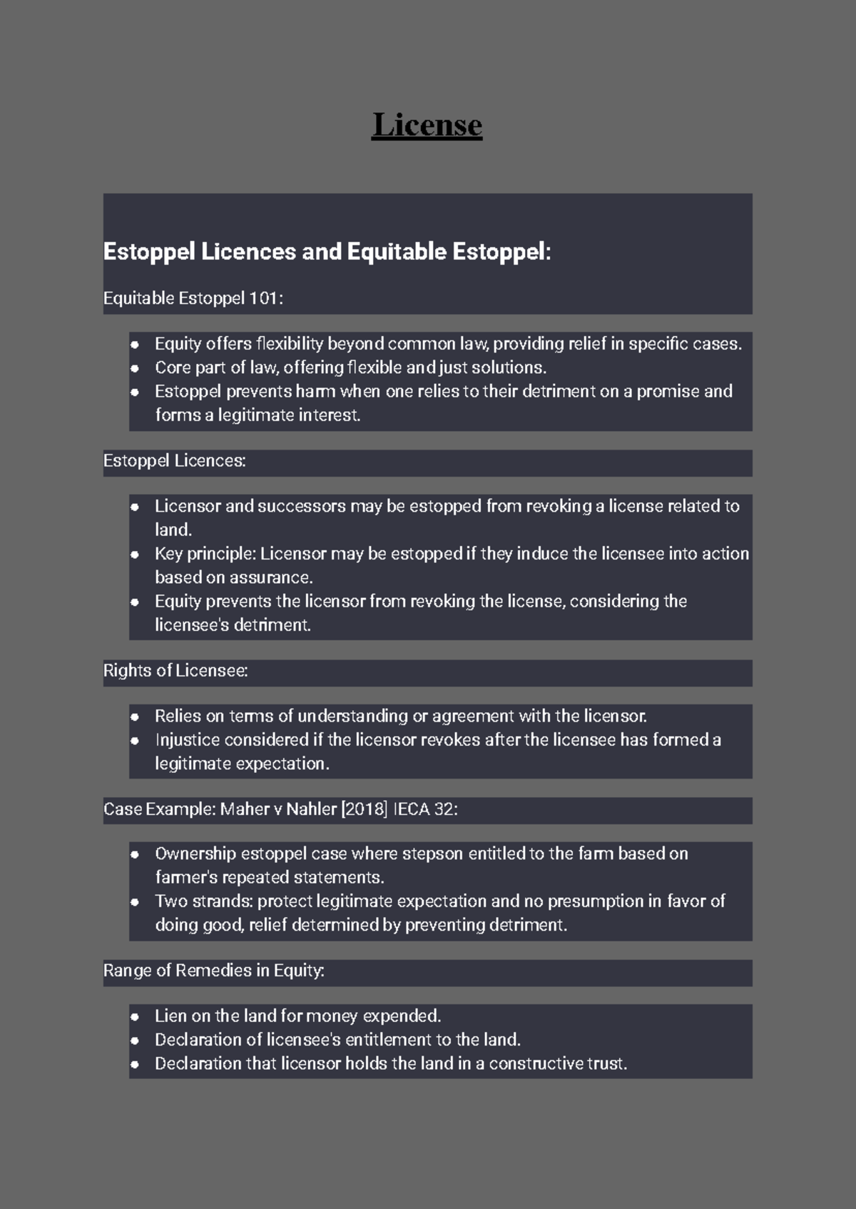 Property Law 101: Estoppel Licences & Equitable Estoppel Notes - Studocu