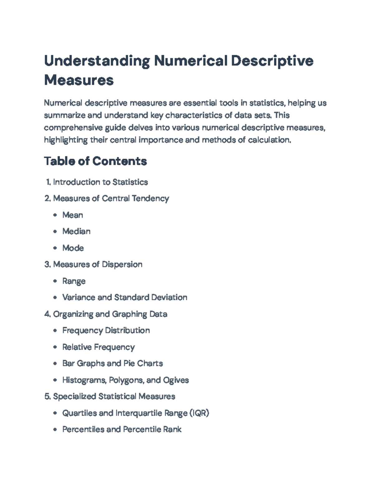 Numerical Descriptive Measures: A Comprehensive Guide to Statistics ...