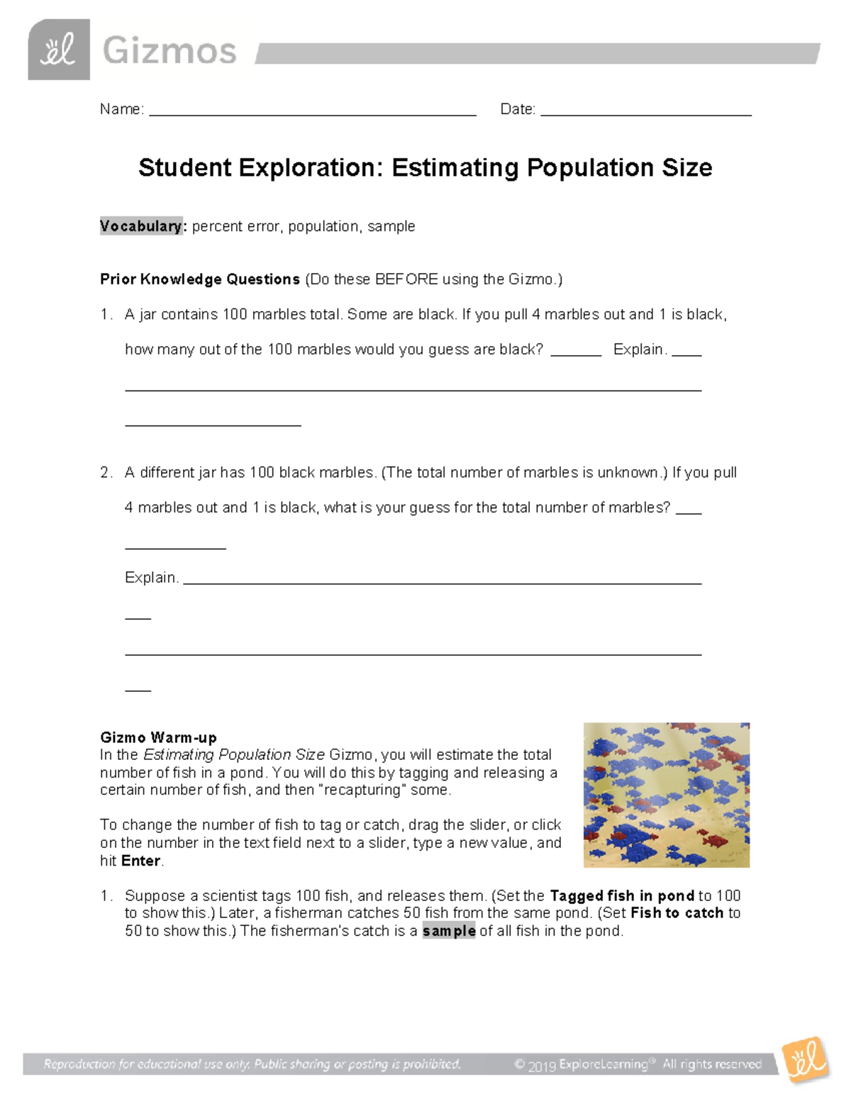Estimating Population Size Worksheet for Gizmo Simulation Activities -  Studocu, image size:1200x1553