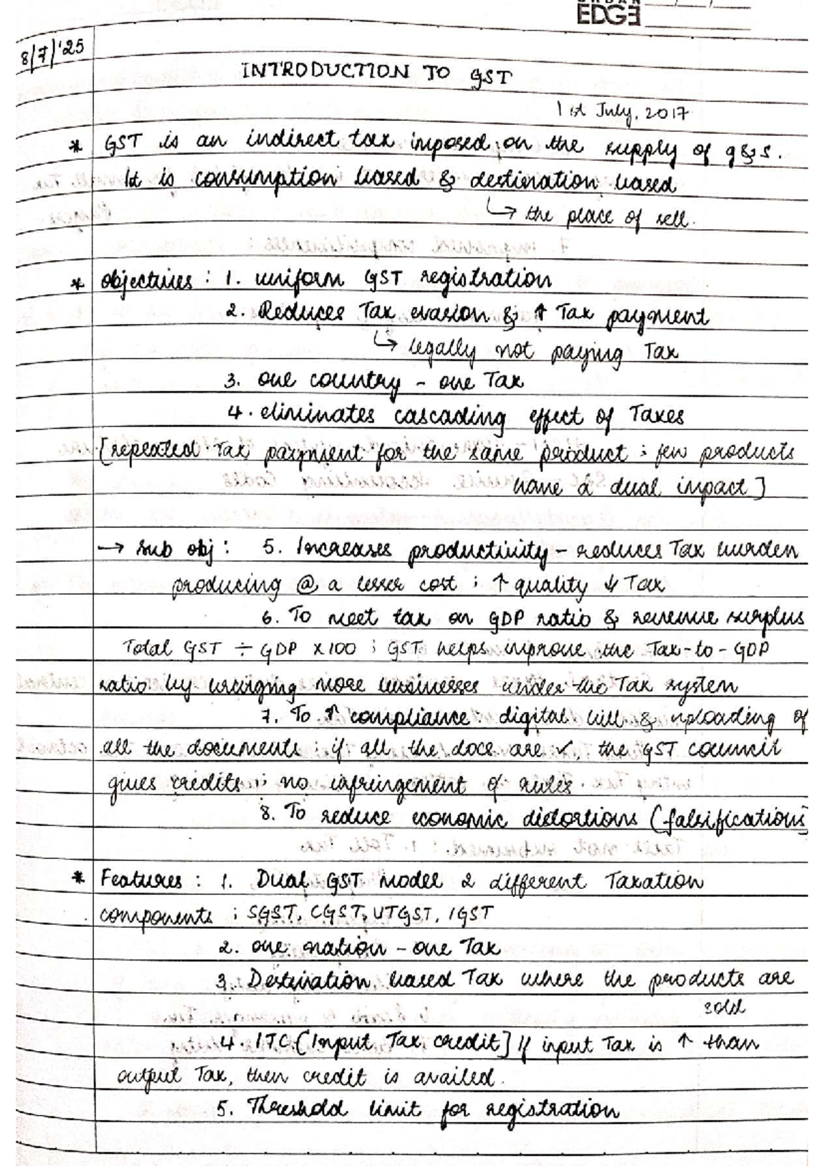 BBA 5th Sem: Comprehensive Notes on GST and Its Implications - Studocu
