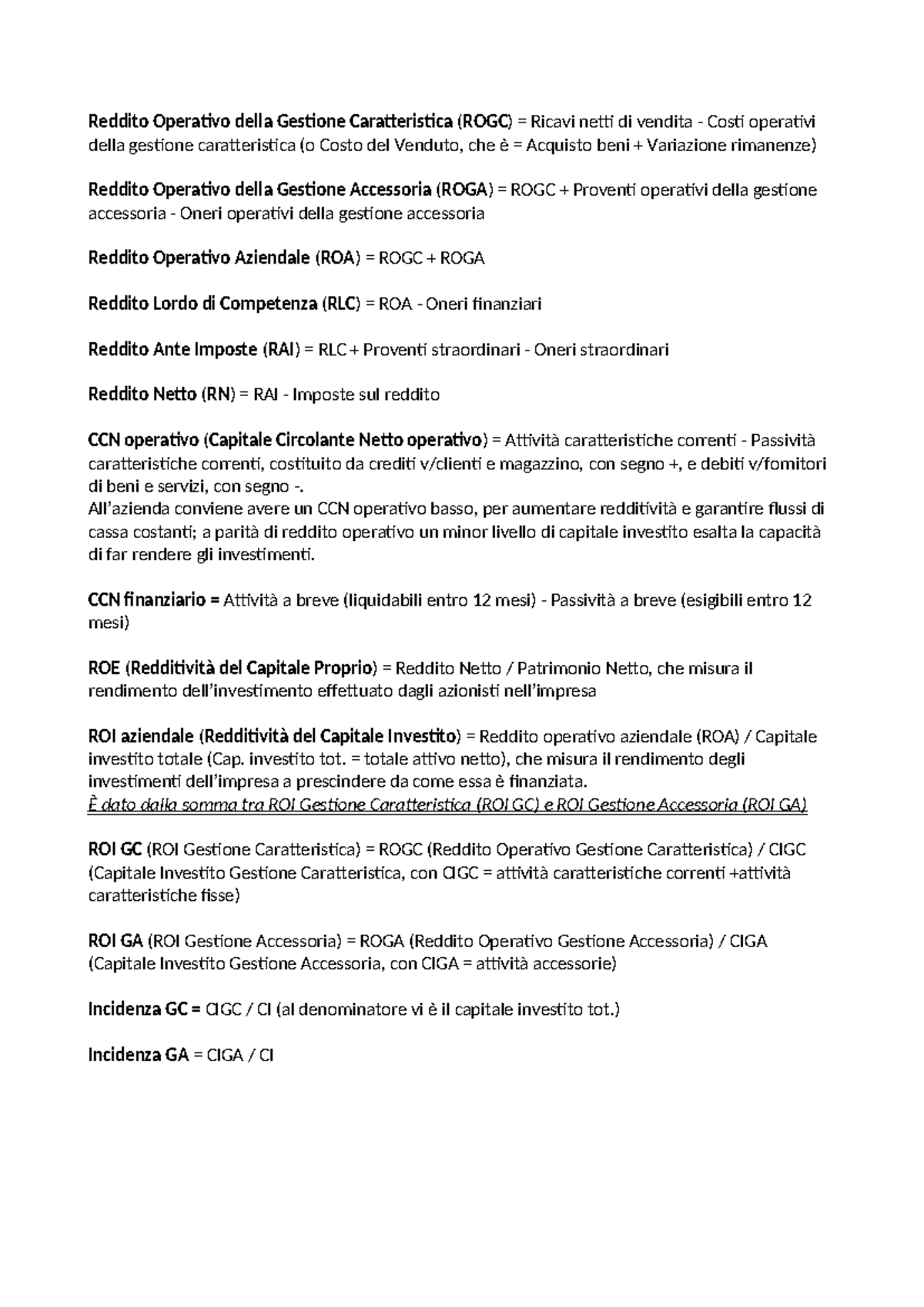 Indici di Bilancio e Reddito Operativo: Analisi ROGC e ROGA - Studocu