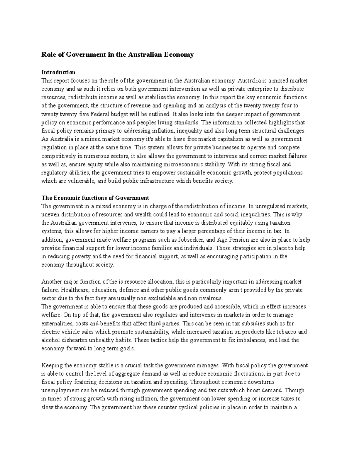 Role of Government in the Australian Economy: Analysis & Insights ...