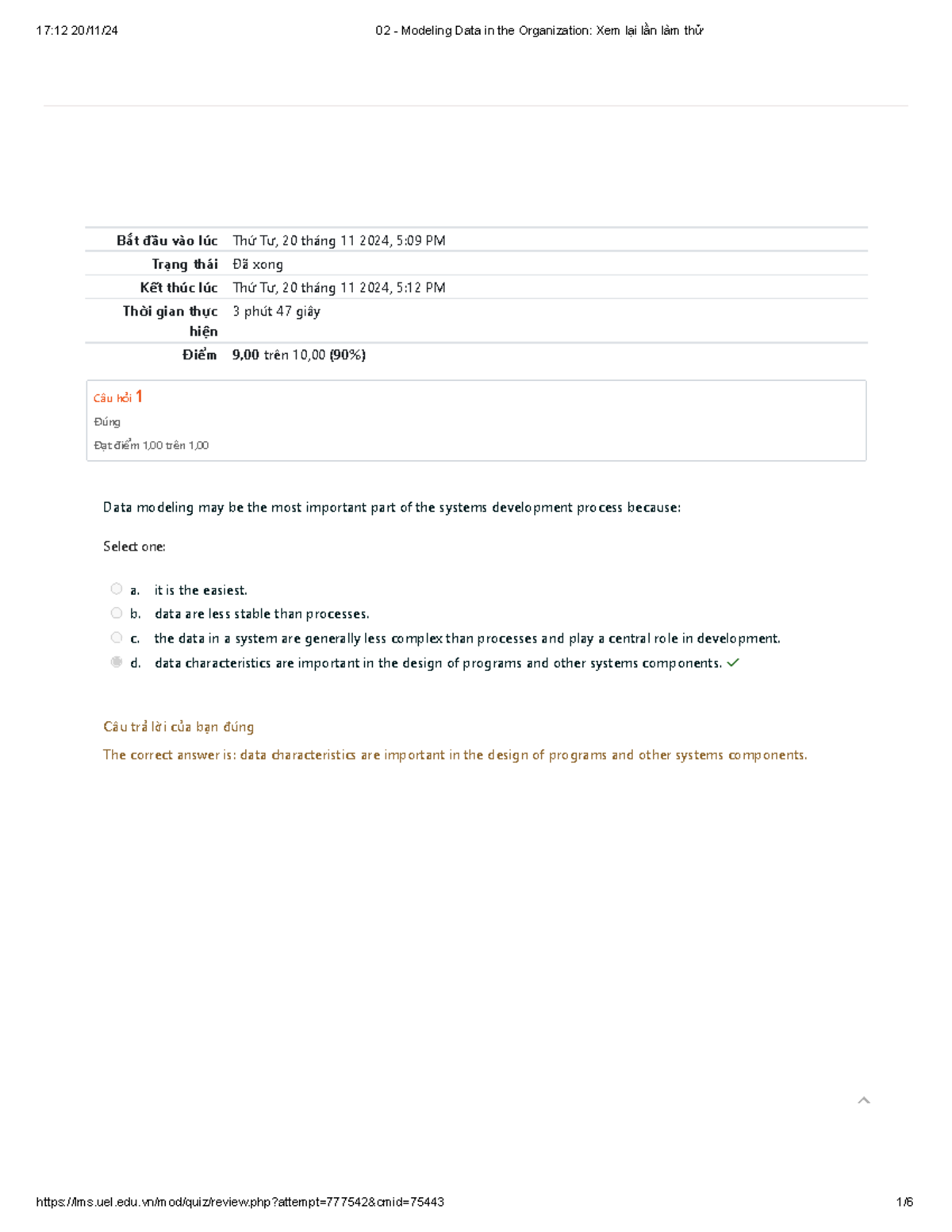 02 - Modeling Data in the Organization: Quiz Review and Answers - Studocu