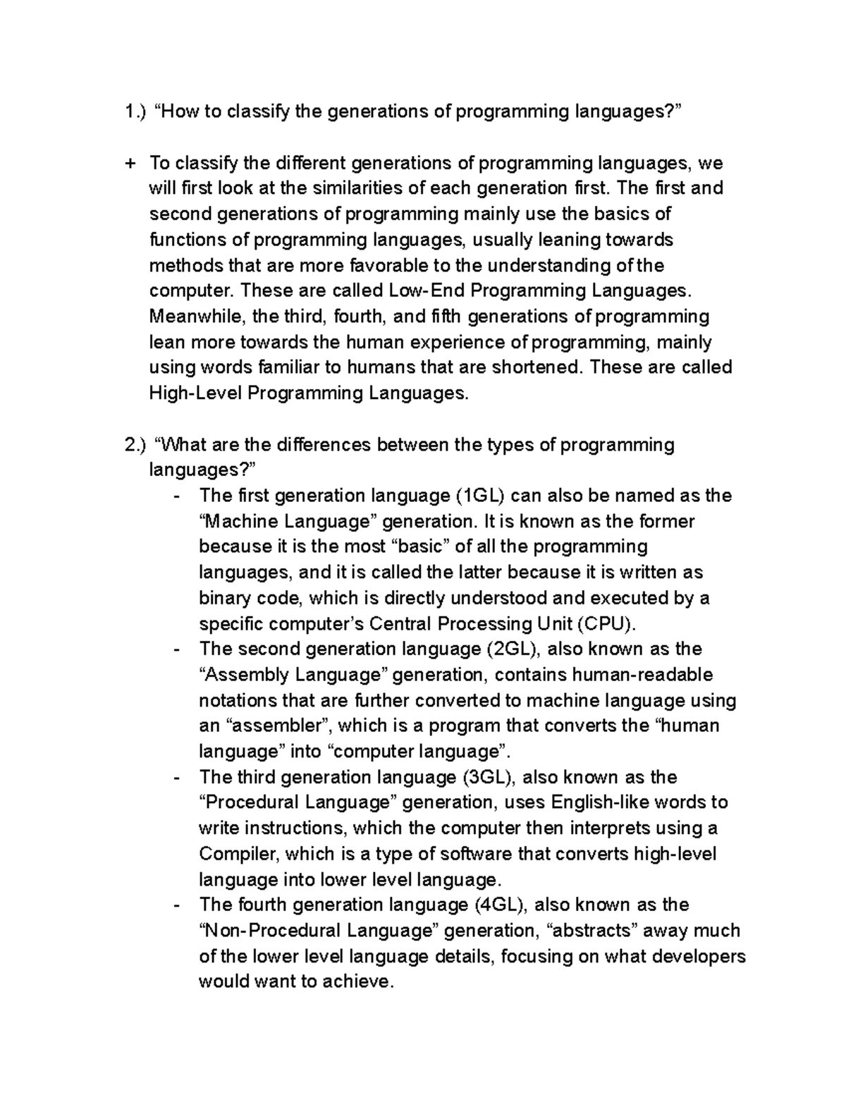 Classifying Programming Languages Generations: An Overview - Studocu