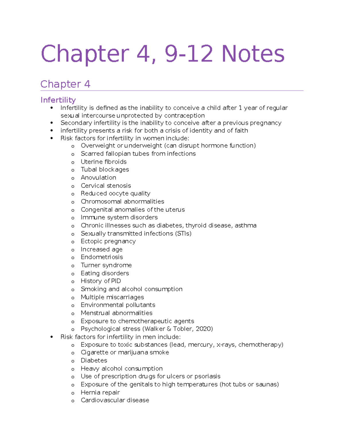 Notes for Week 1 Maternity - Chapter 4, 9-12 Notes Chapter 4 ...