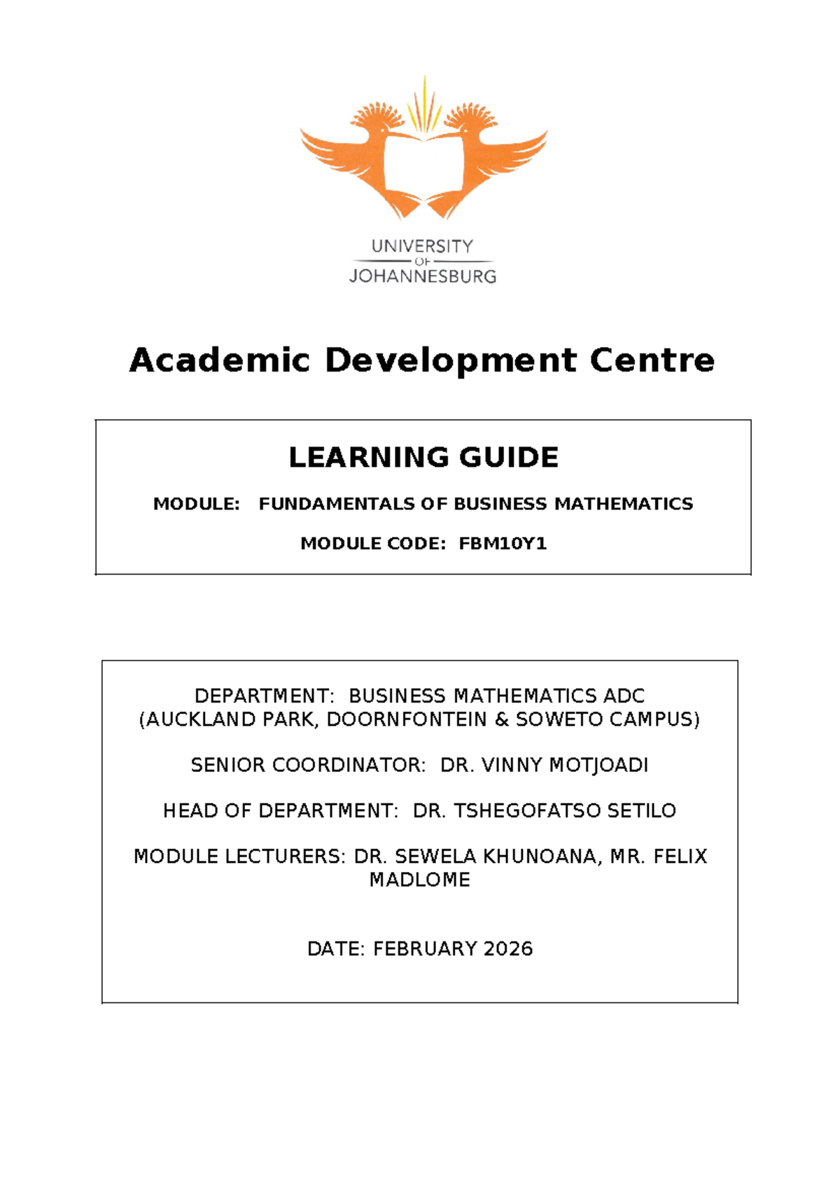 FBM10Y1 - Learning Guide: Fundamentals of Business Mathematics 2026 ...