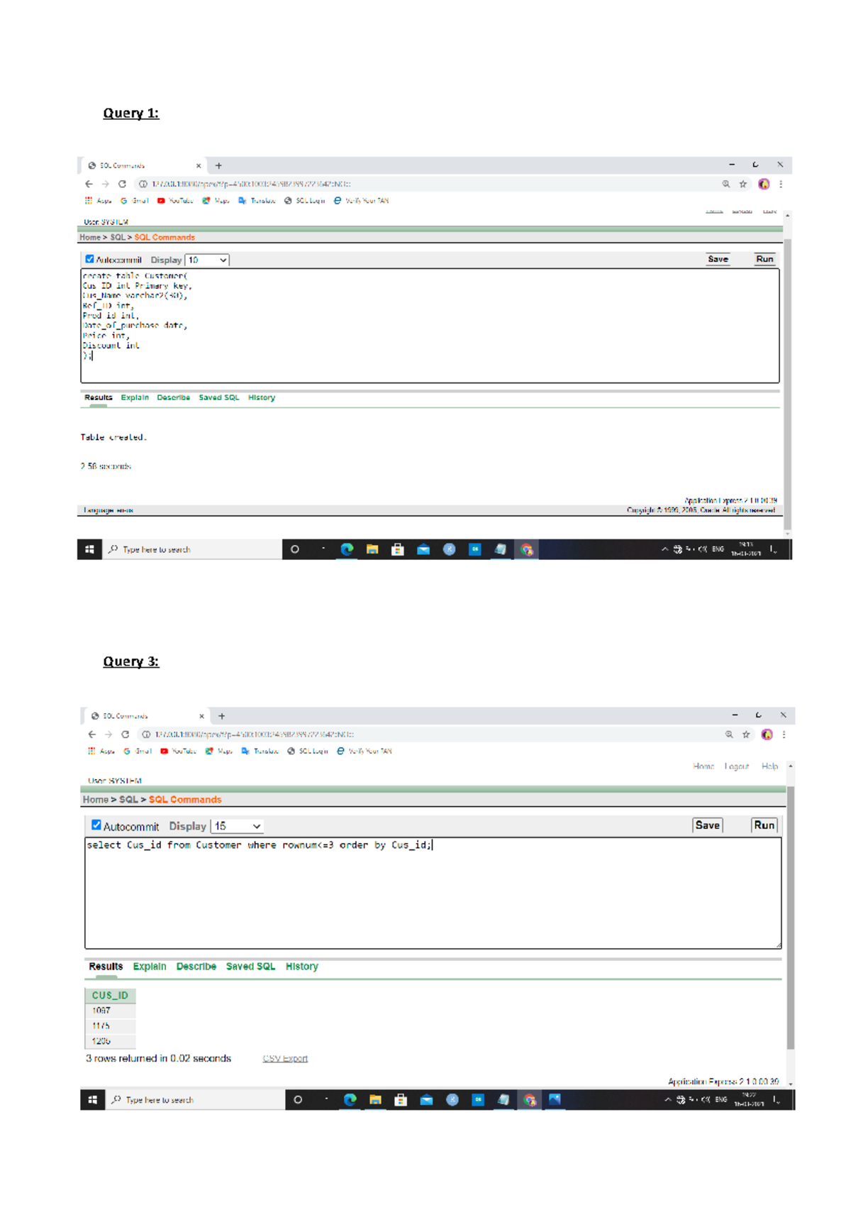 3vhgfhtr - Dbms practical - Query 1: SQL Commands x t C i Apps Gmail ...