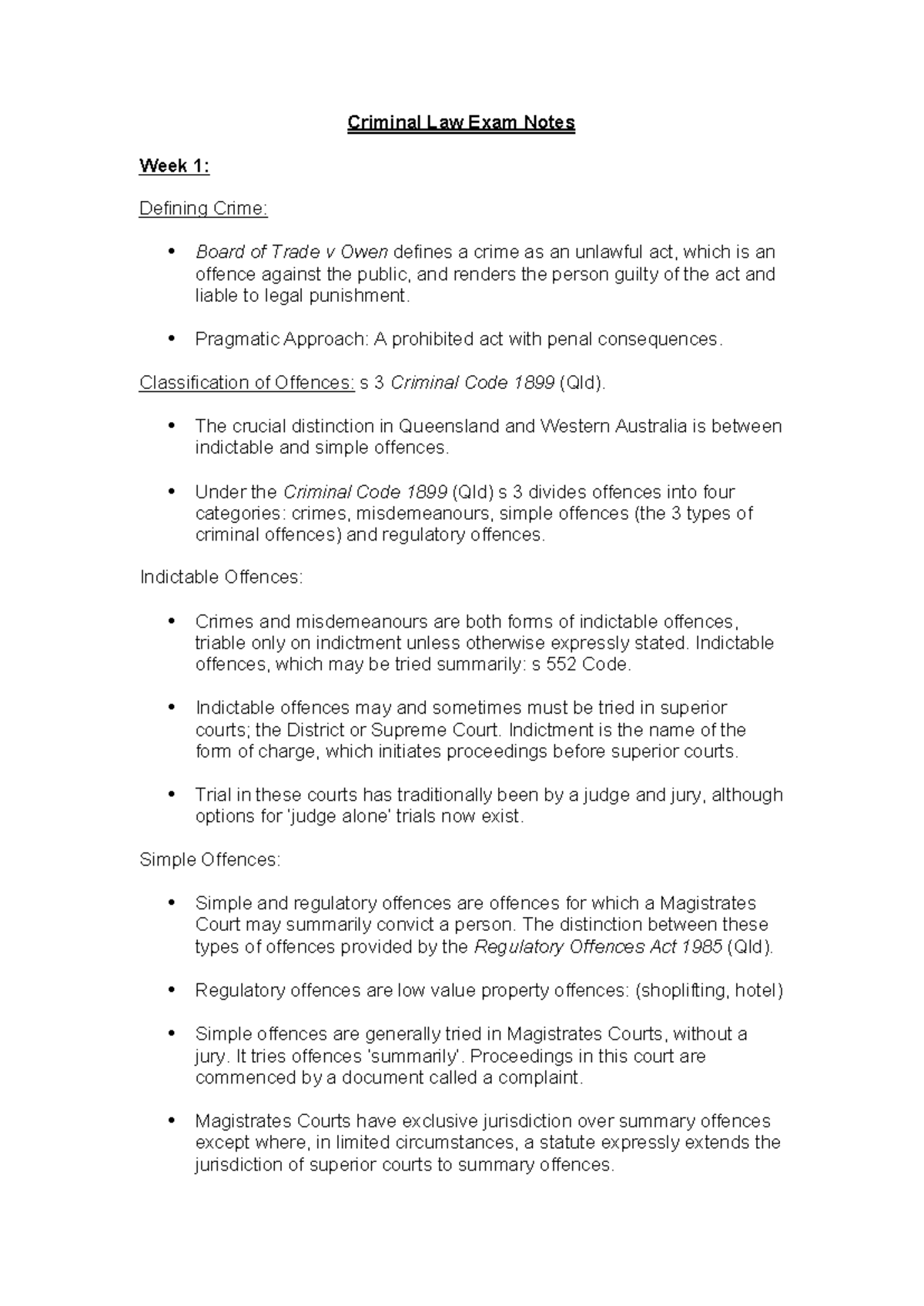 Criminal Law A: Comprehensive Exam Notes for Final Exam Study - Studocu