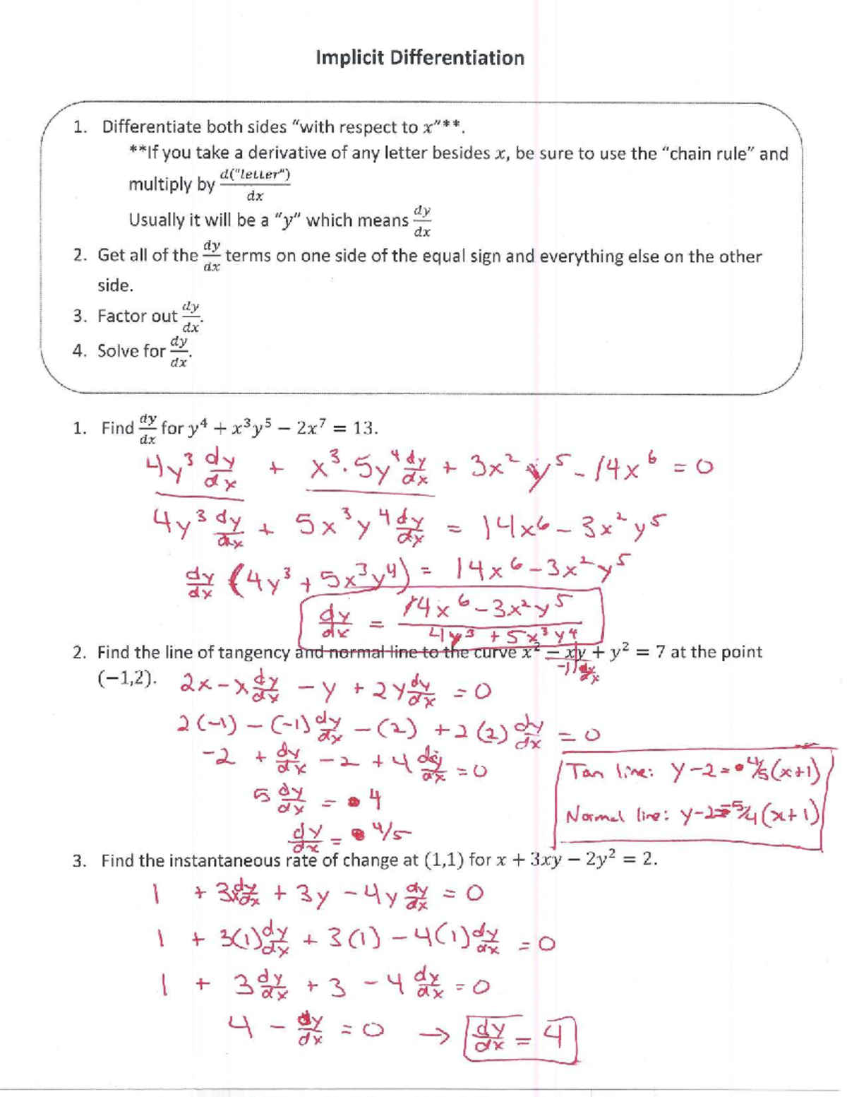 Implicit Differentiation Notes & Key - Studocu