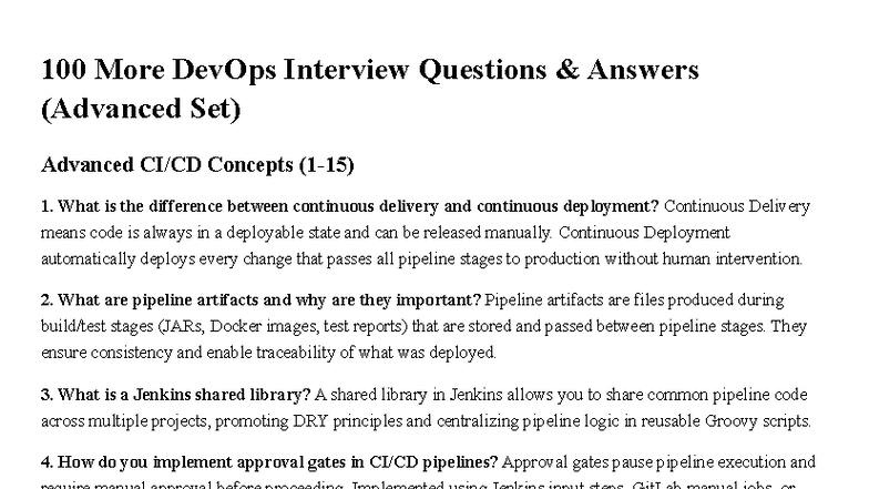 100 Advanced DevOps Interview Questions & Answers (Set 2) - Studocu