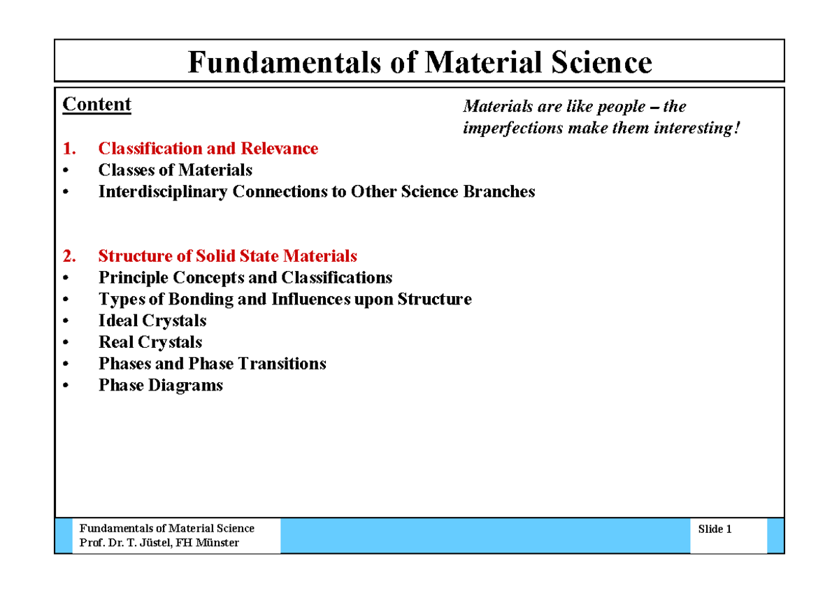 Fundamentals of Material Science (MATS 101) Lecture Notes and Key ...