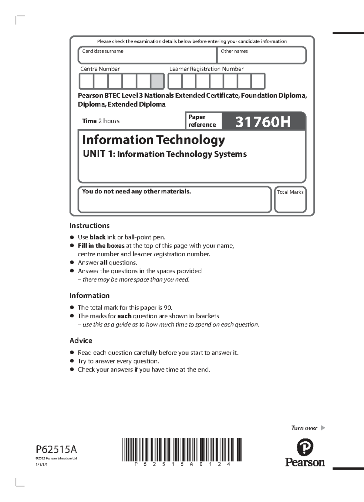 Pearson BTEC Level 3 IT Unit 1: Information Technology Systems exam ...