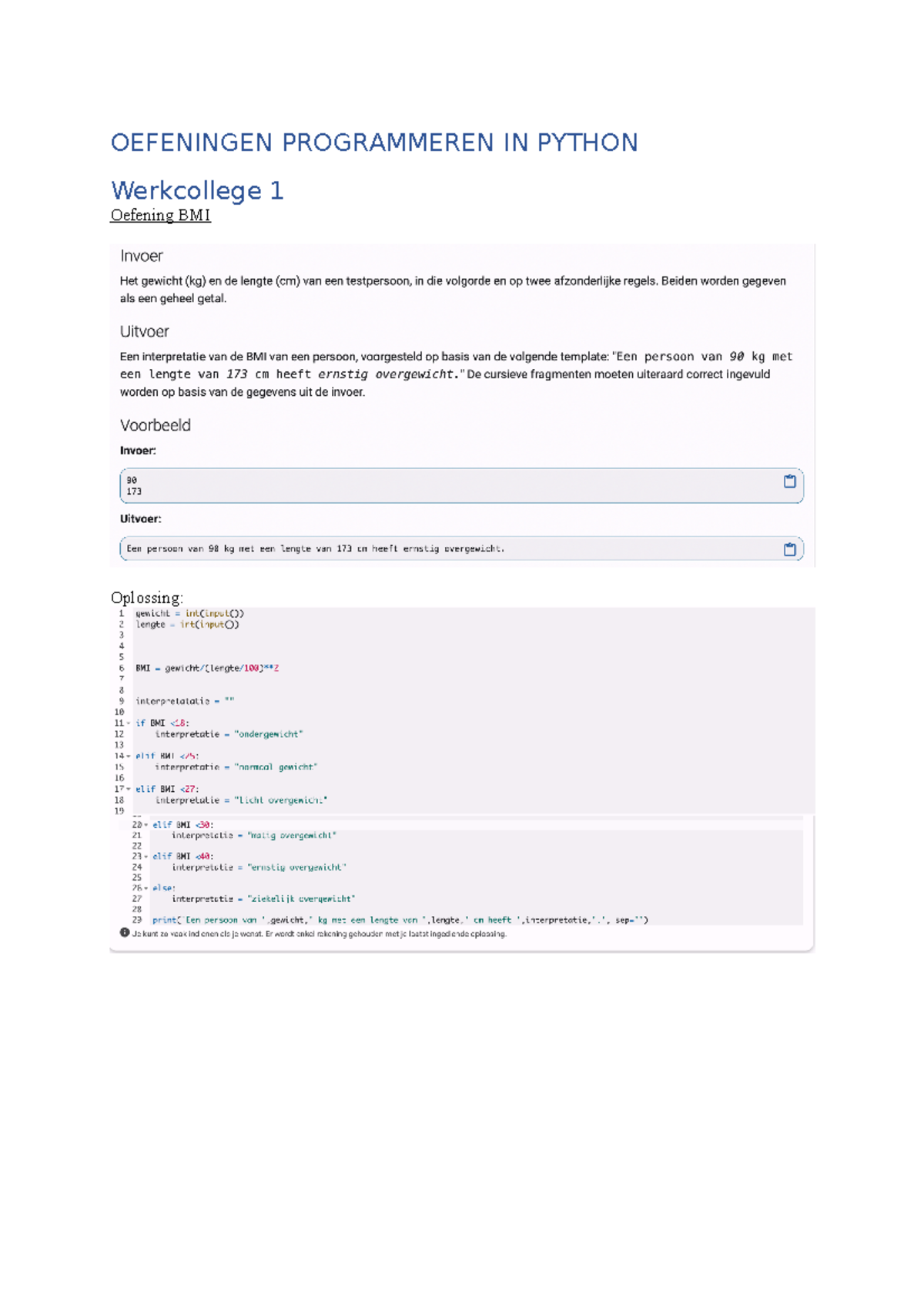 Oefeningen Programmeren IN Python - OEFENINGEN PROGRAMMEREN IN PYTHON ...