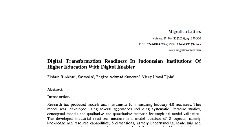 Digital Transformation Readiness in Indonesian Higher Education (MLED ...
