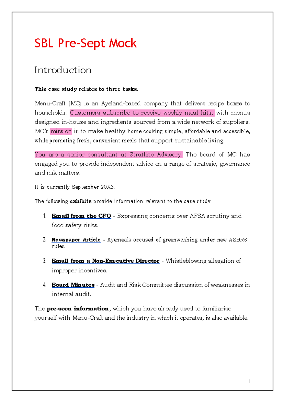 SBL Mock Case Study Analysis for ACCA Students (Pre-Sept) - Studocu