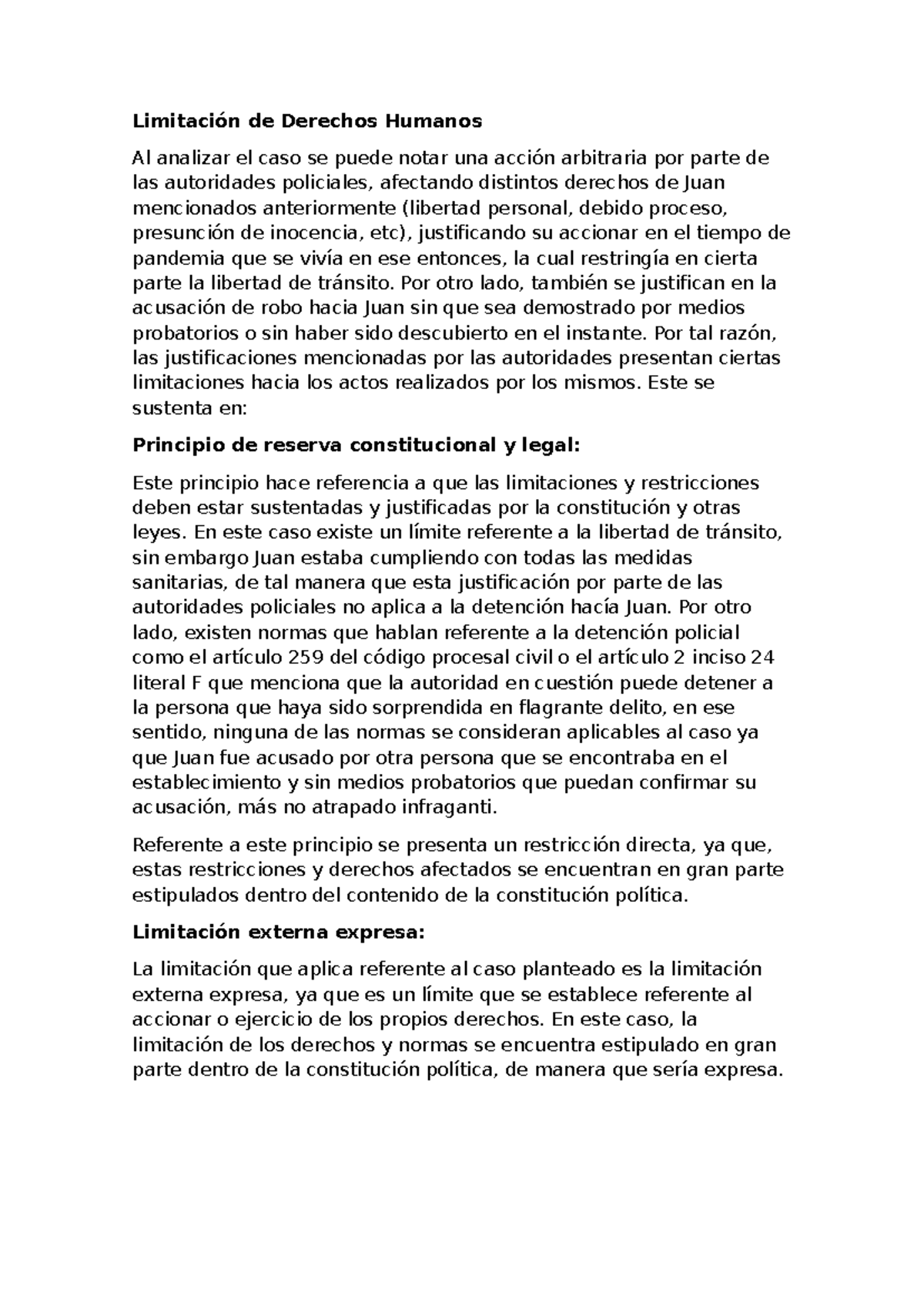 Limitación de Derechos Humanos en el Contexto de la Pandemia - Studocu