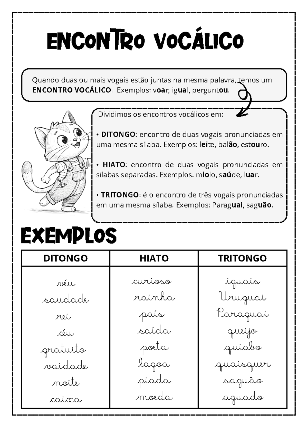 Encontro Vocálico: DITONGO, HIATO e TRITONGO - 4º Ano - Studocu