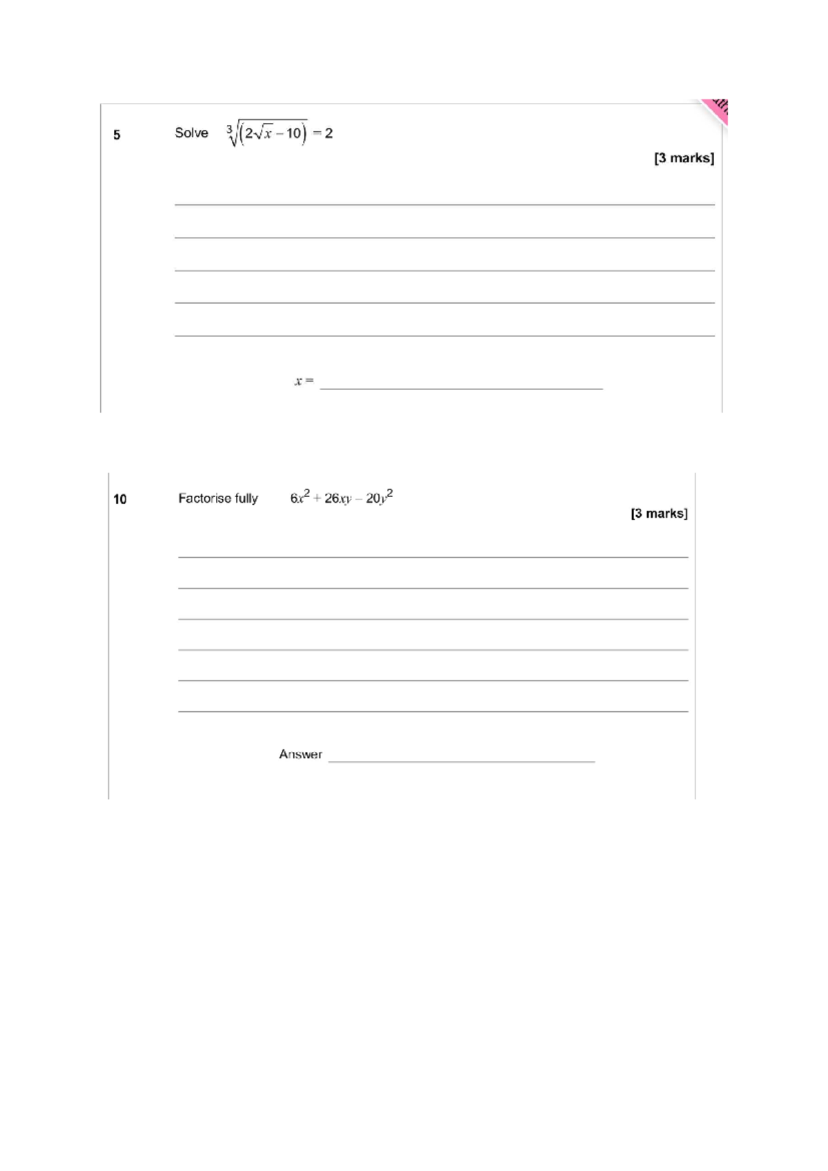 Mathematics Practice Paper 1: Factorization, Trapezium, and Geometry ...