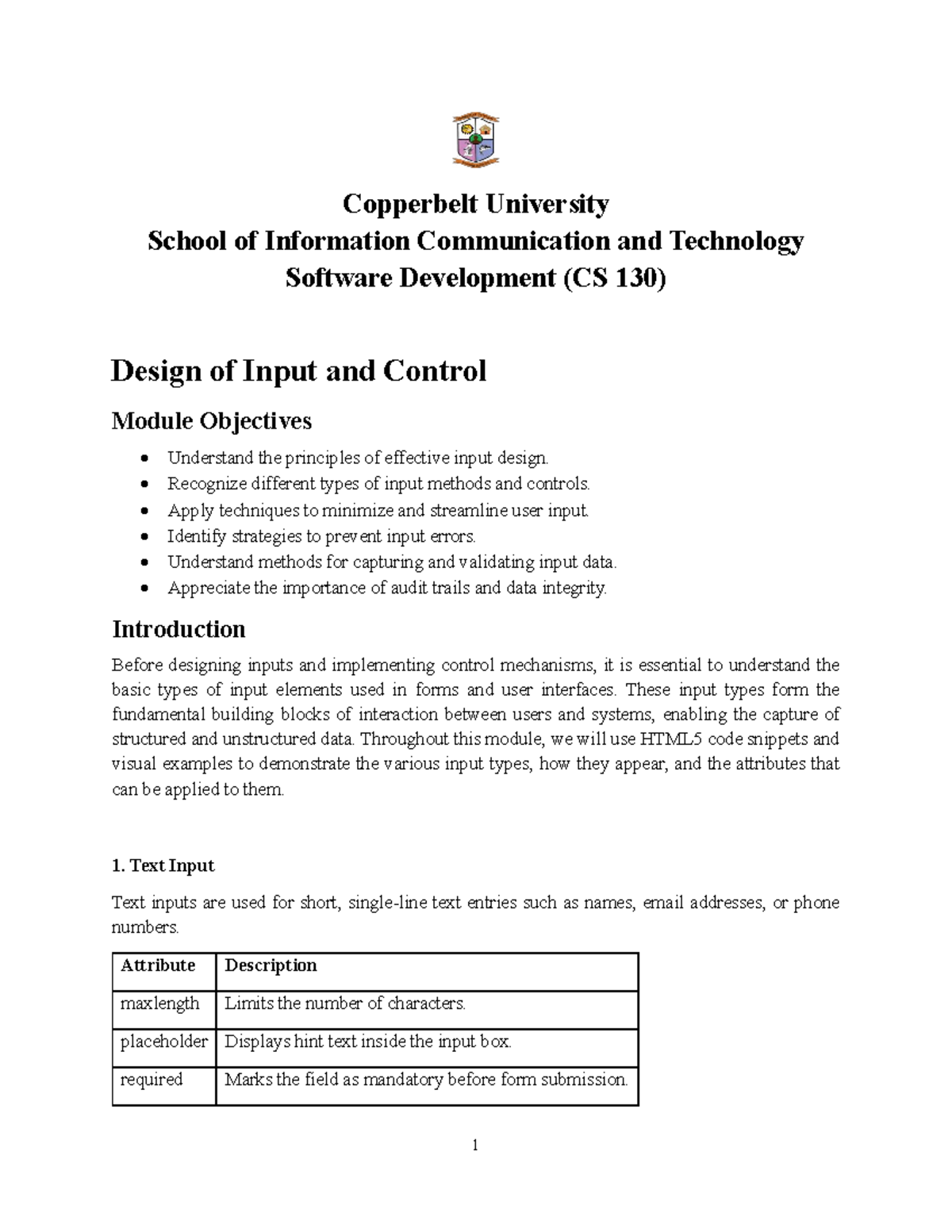 CS 130: Unit 6 - Design of Input and Control Module Overview - Studocu