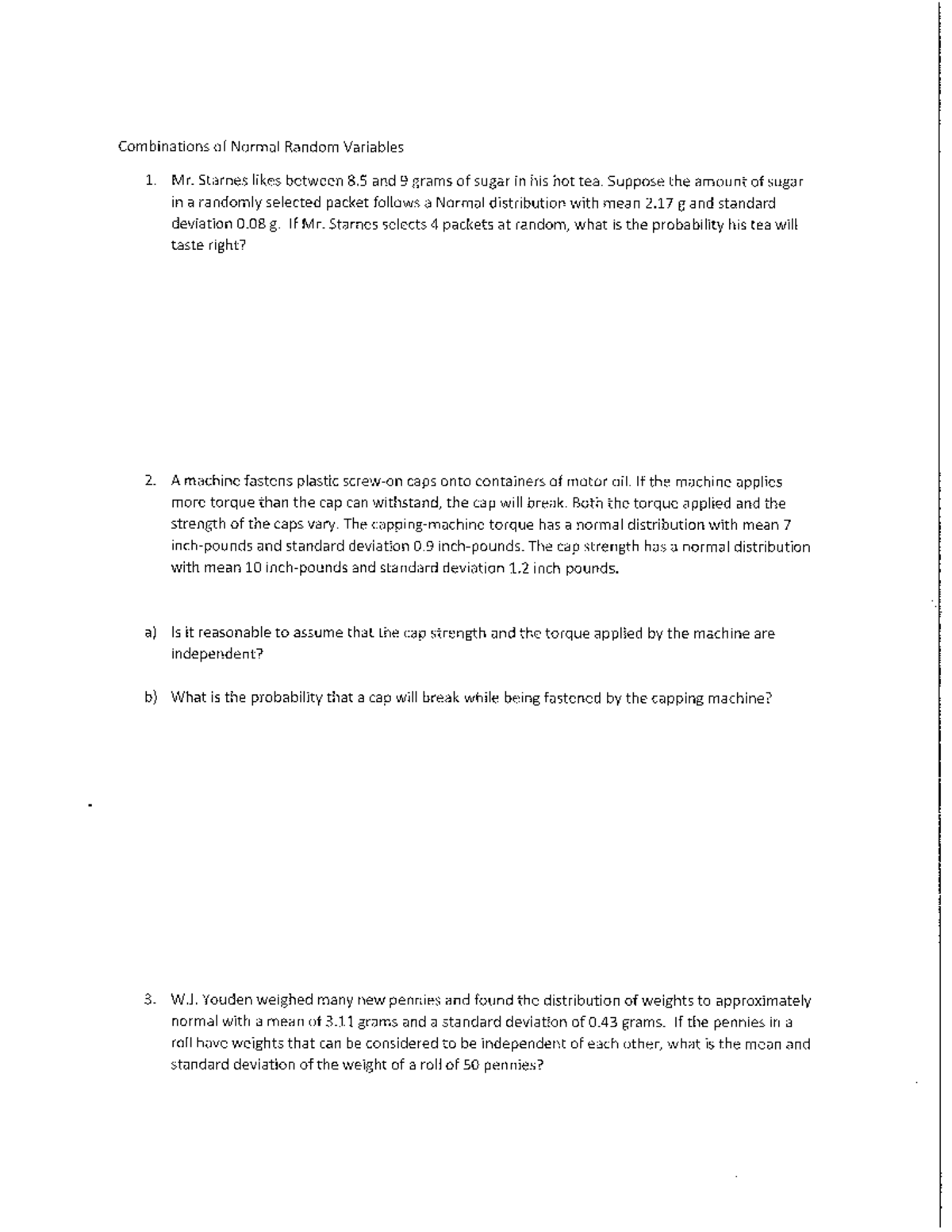 Combinations of Normal Random Variables: Probability Analysis 2 - Studocu
