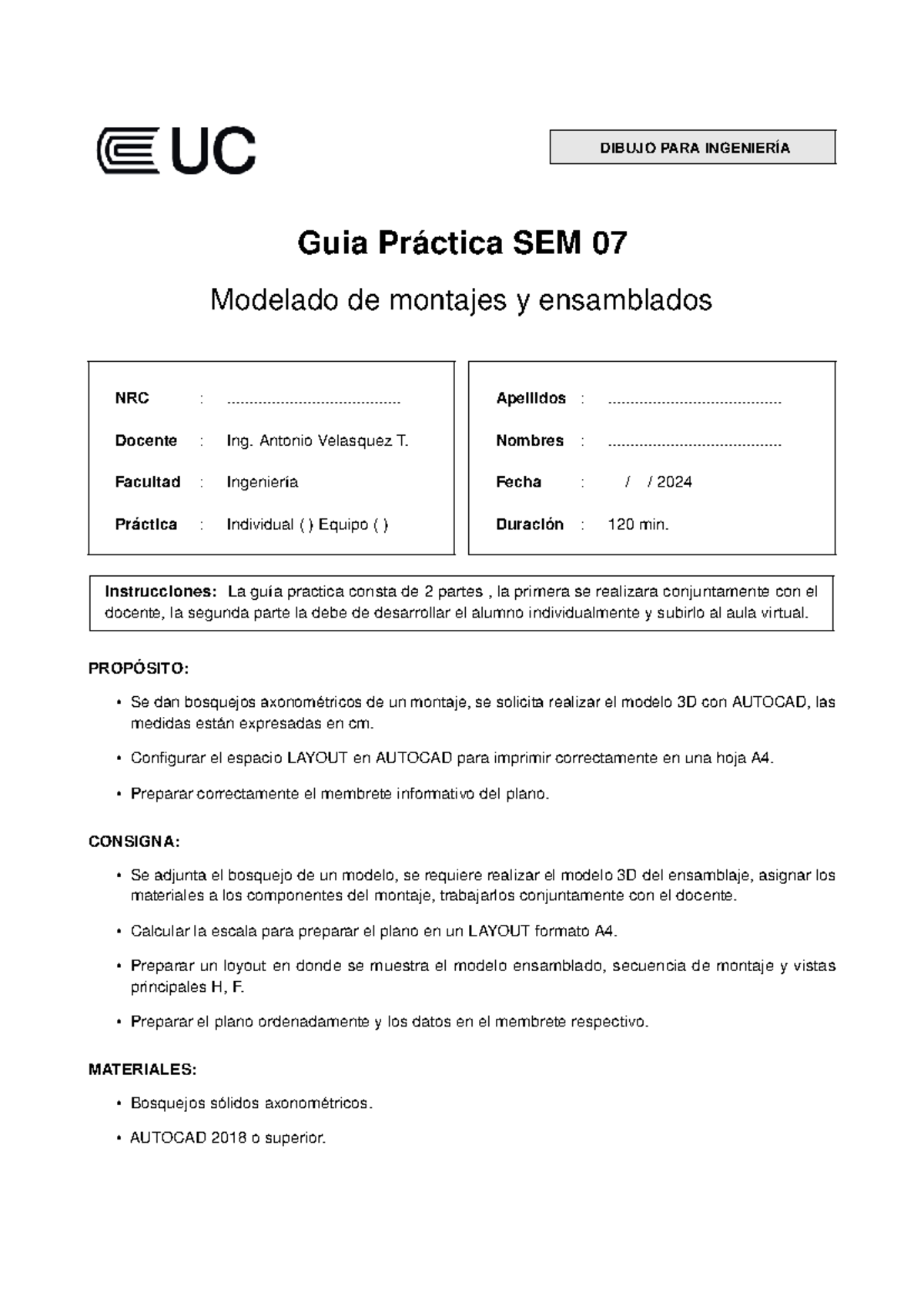 DPI Guía Práctica SEM 07: Modelado 3D en AUTOCAD para Ingeniería - Studocu