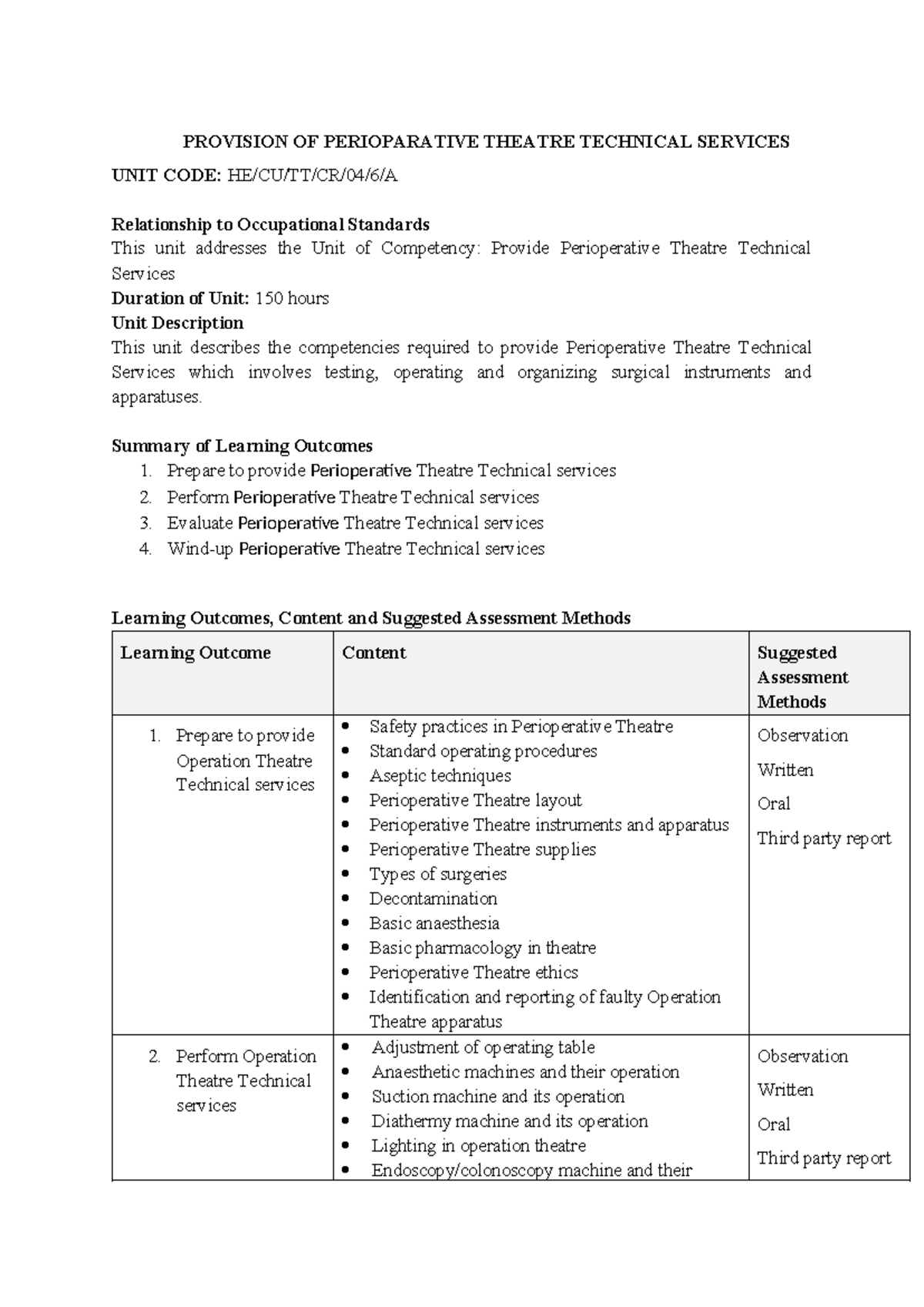 HE/CU/TT/CR/04/6/A Perioperative Theatre Technical Services Notes - Document Preview