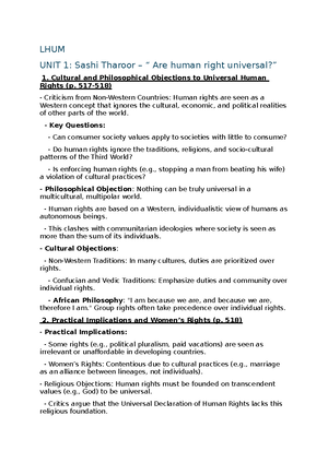 LHUM Revision Pack Unit 1: Key Themes in Human Rights Development - Studocu