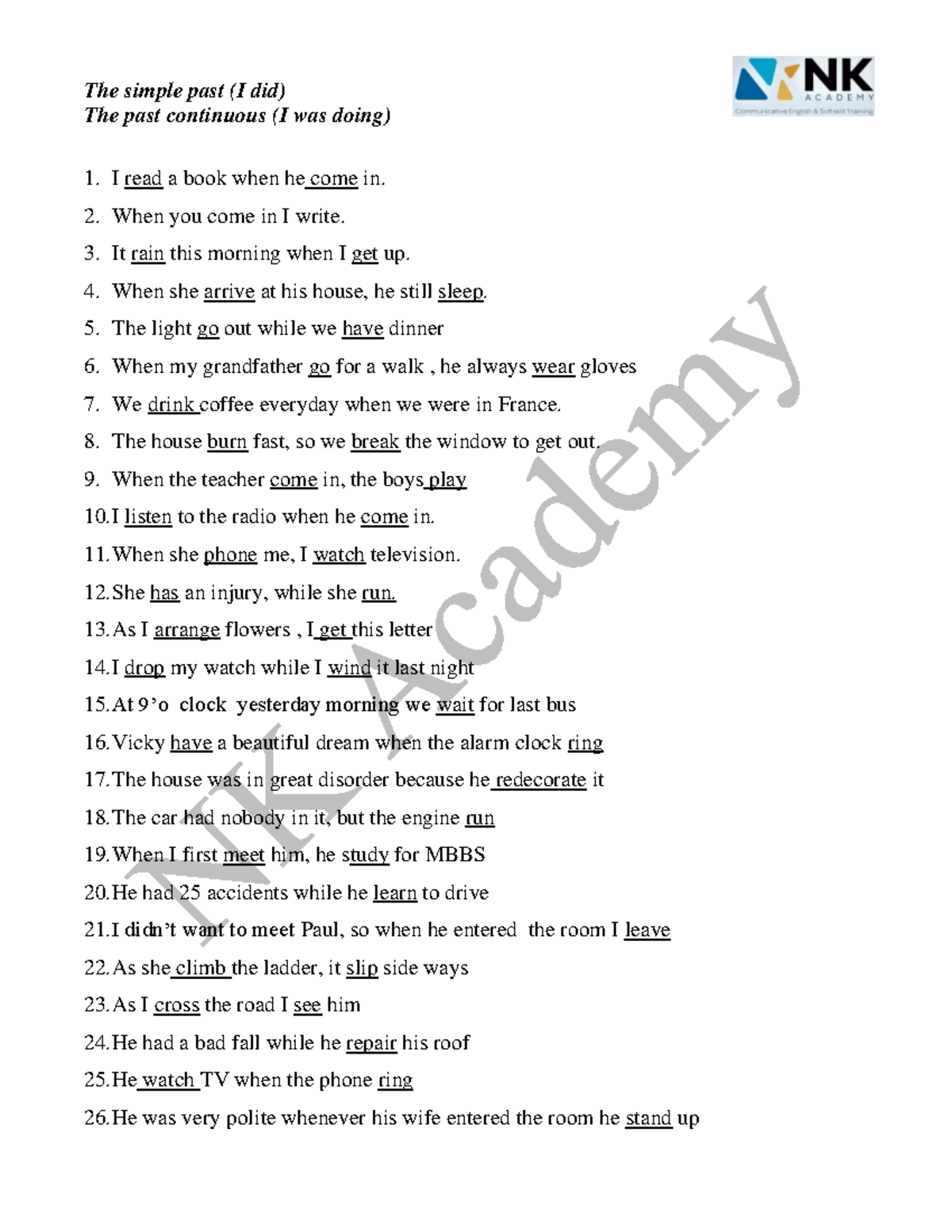 ENG101: Simple Past & Past Continuous Grammar Notes - Studocu