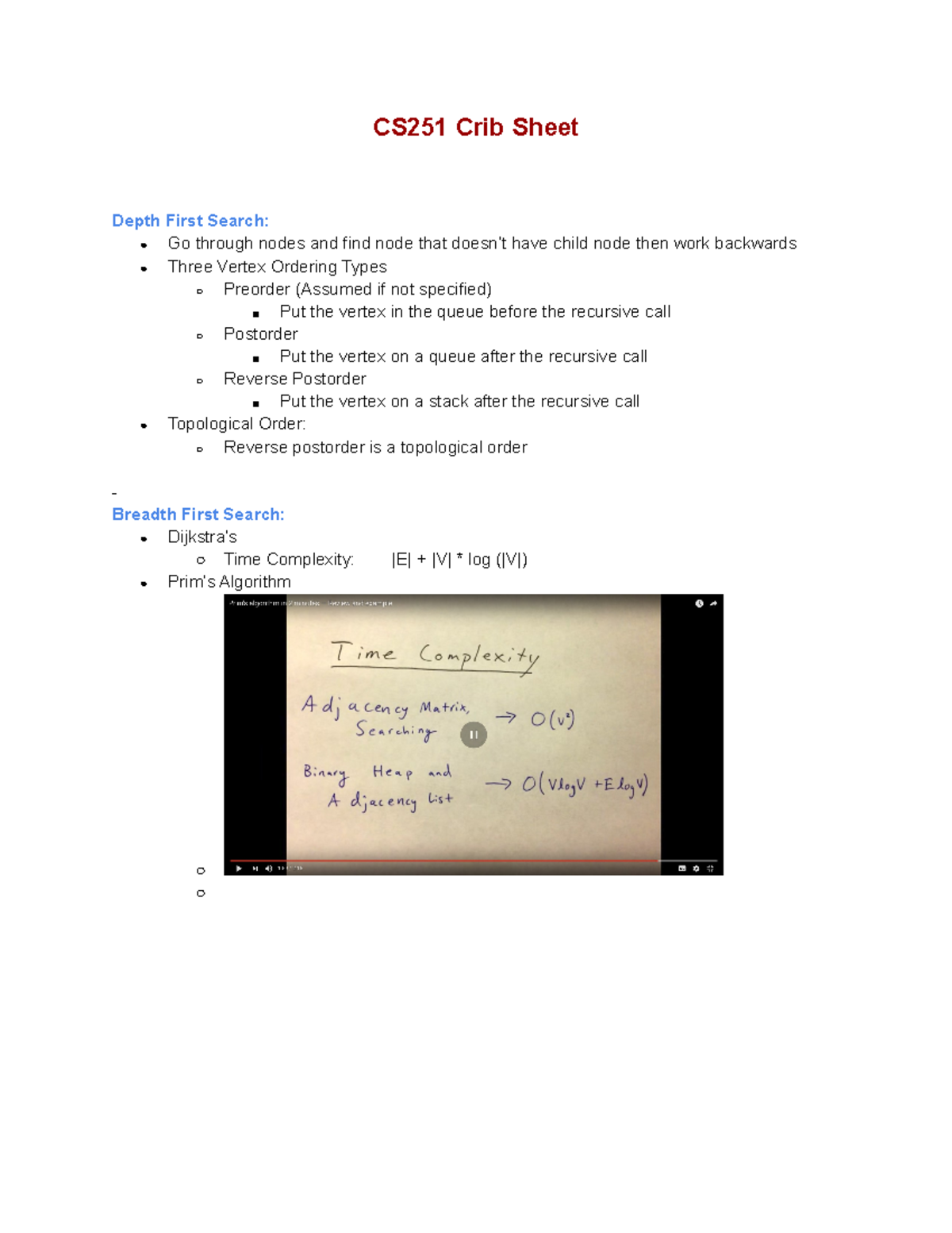 CS251 Final Exam Crib Sheet - Summary of Data Structures Concepts - Studocu