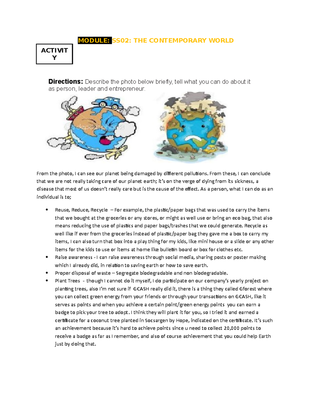 Activity 9 - SS01 - Directions: Write a brief photo essay based on the ...